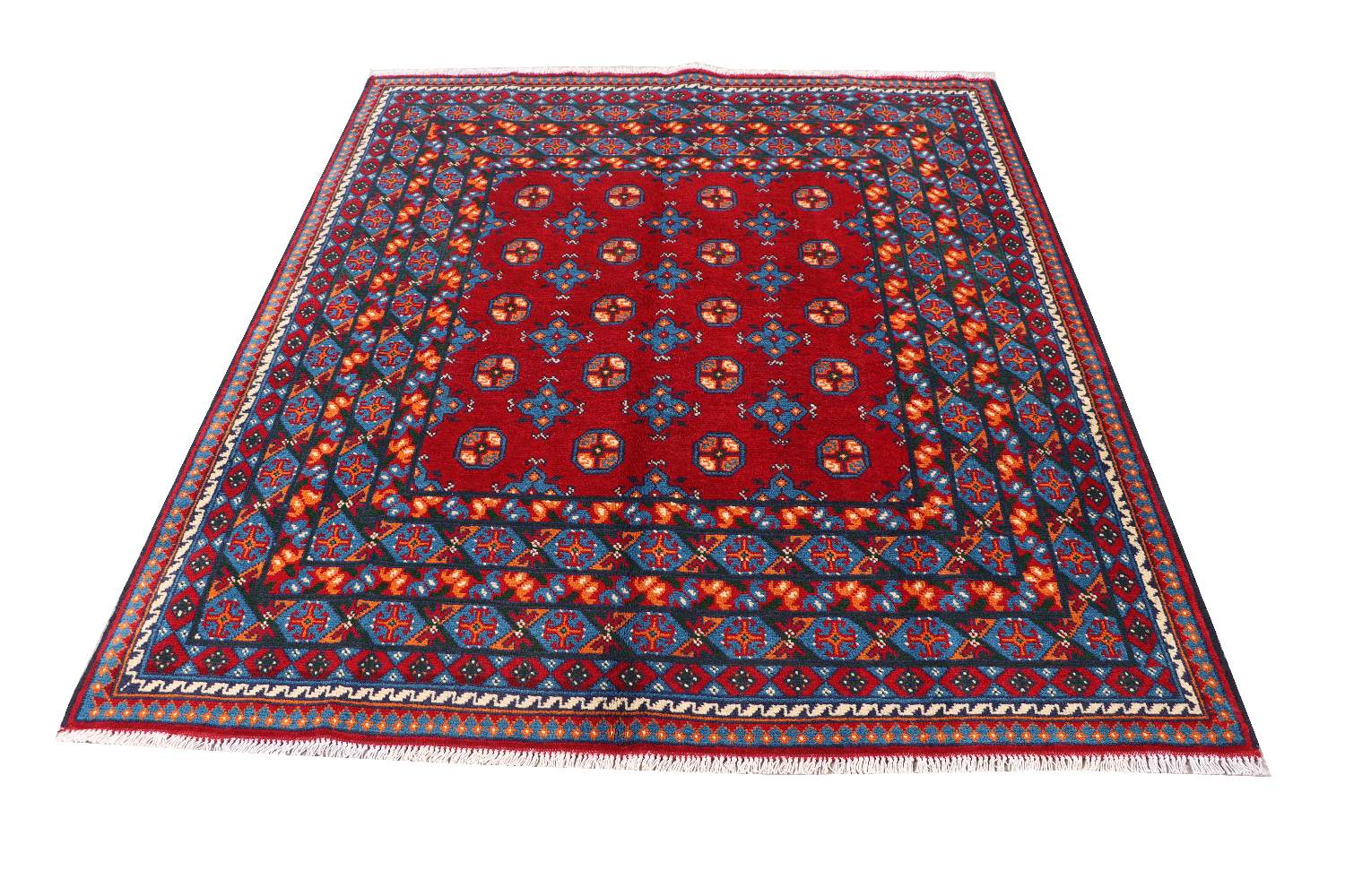 Afghan Akcha Rang Dar Teppich 160x190 Handgeknüpft Rot Durchgemustert Orient Kurzflor