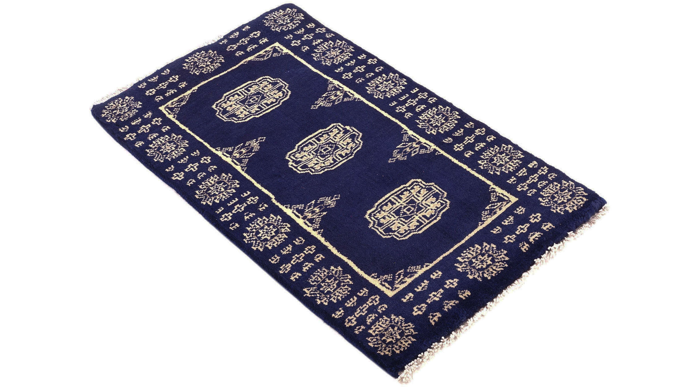 Pakistan Buchara 3ply Teppich 50x80 Handgeknüpft Blau Geometrisch Orient Kurzflor