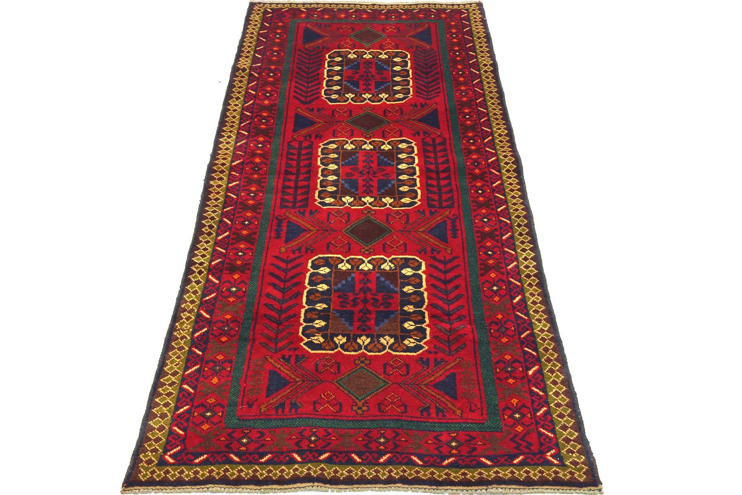Afghan Belutsch Baluch 110x200 Handgeknüpft Orientteppich Rot Geometrisch Wolle