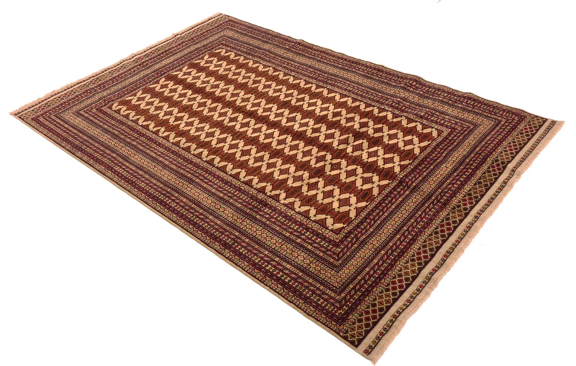 Afghanischer Teppich Zahir Shahi 200x300 Handgeknüpft Beige Geometrisch Orientalisch