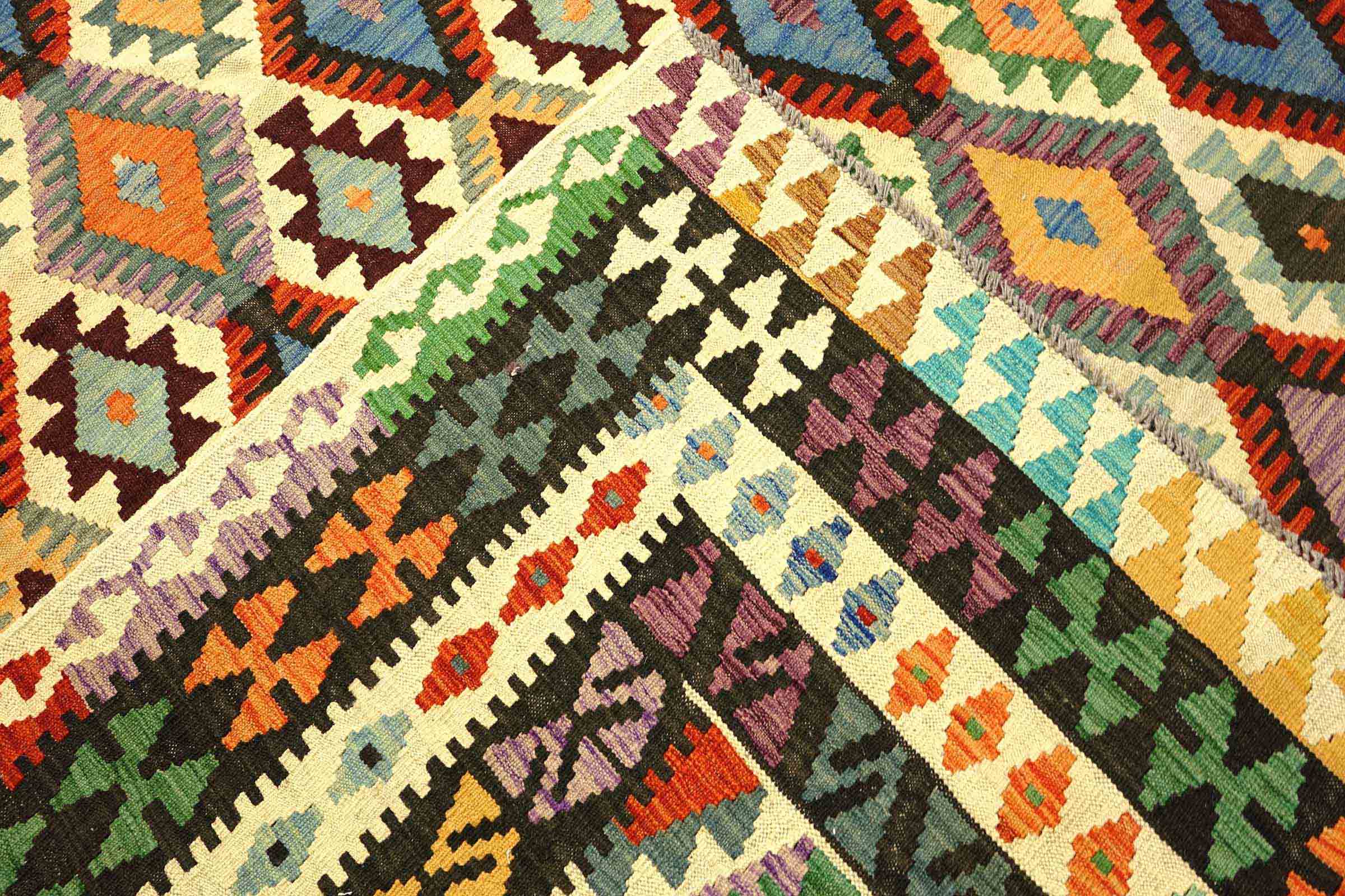 Afghan Maimana Kelim Bunt 250x350 Handgewebt Teppich Bunt Geometrisch Orient