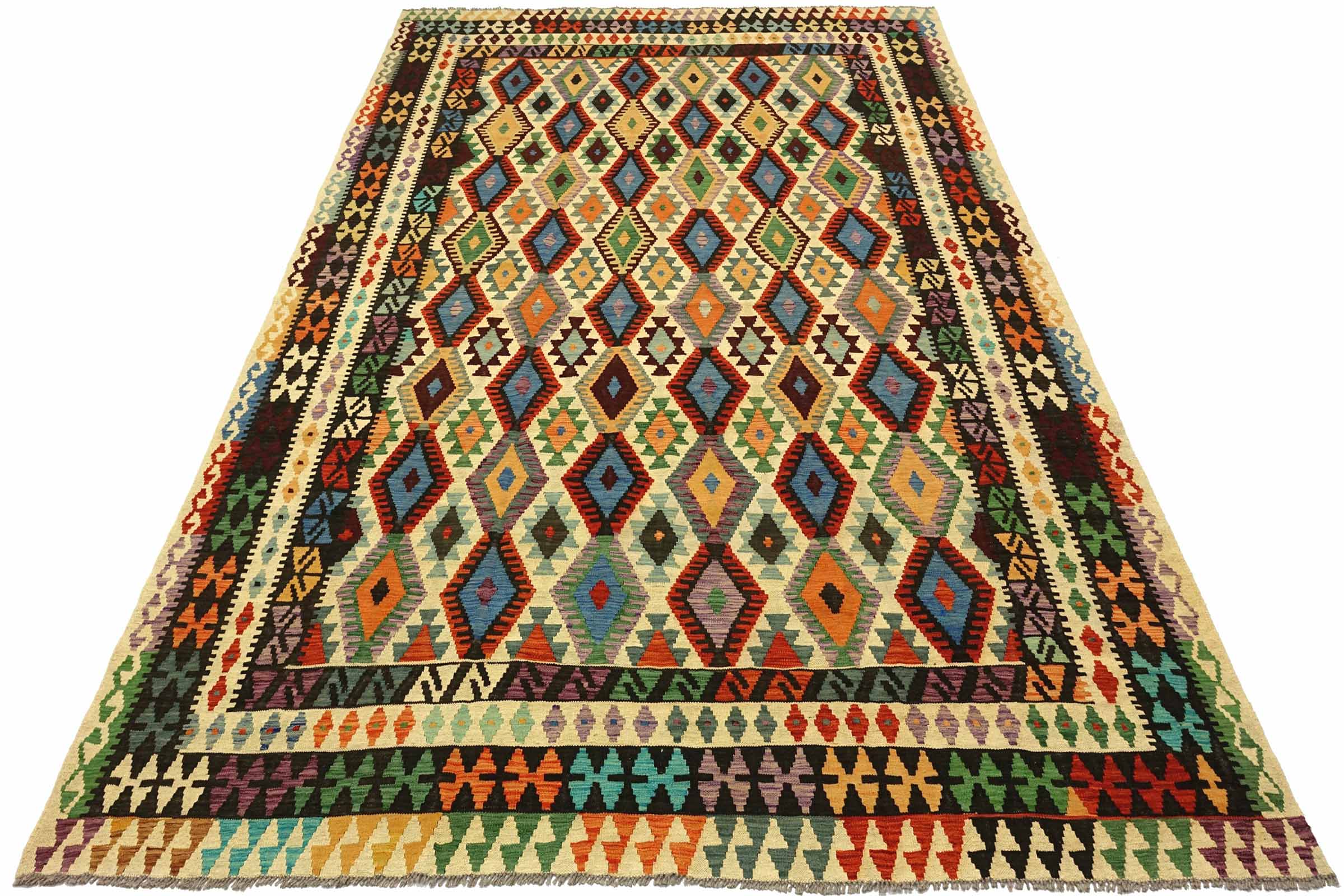 Afghan Maimana Kelim Bunt 250x350 Handgewebt Teppich Bunt Geometrisch Orient