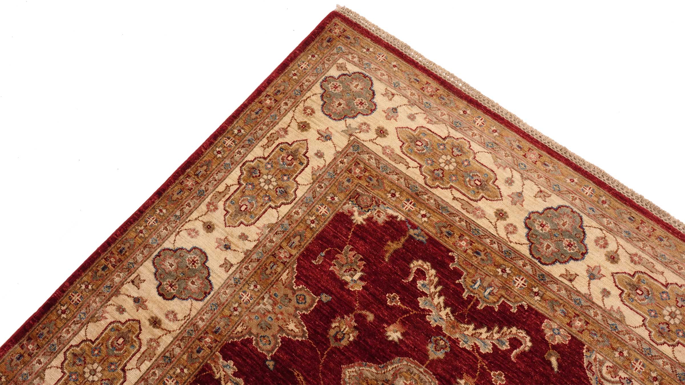 Chobi Ziegler Teppich 200x300 Handgeknüpft Rot Floral Orientalisch UNIKAT Kurzflor