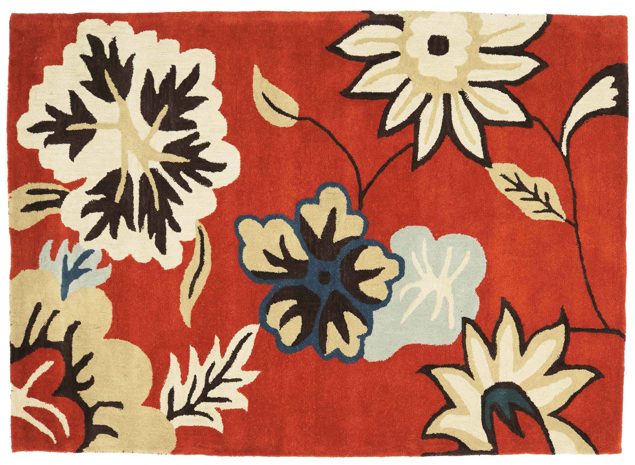 Handgefertigter Teppich Blüte 160x230 Orange Floral Handarbeit Handtuft Modern