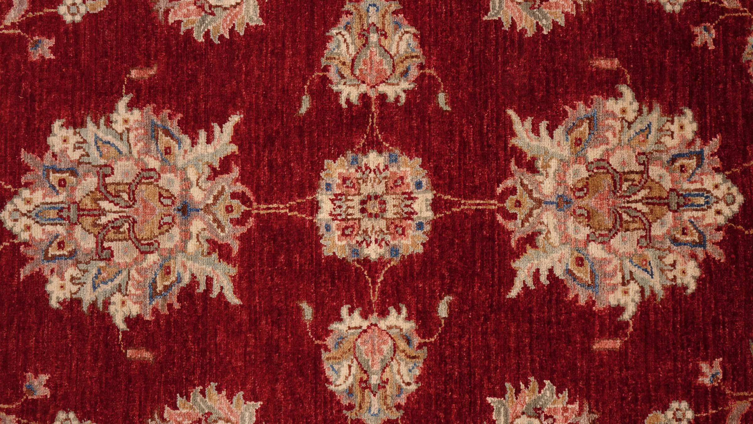 Chobi Ziegler Teppich 80x120 Handgeknüpft Rot Floral Orientalisch UNIKAT Kurzflor