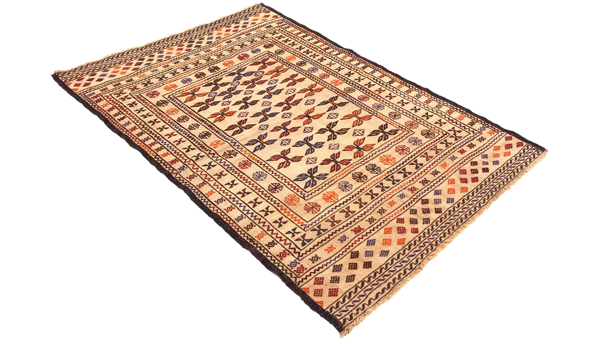 Afghan Kelim Gol Barjasta Teppich 120x180 Handgewebt Gold Geometrisch Handarbeit Gewebt