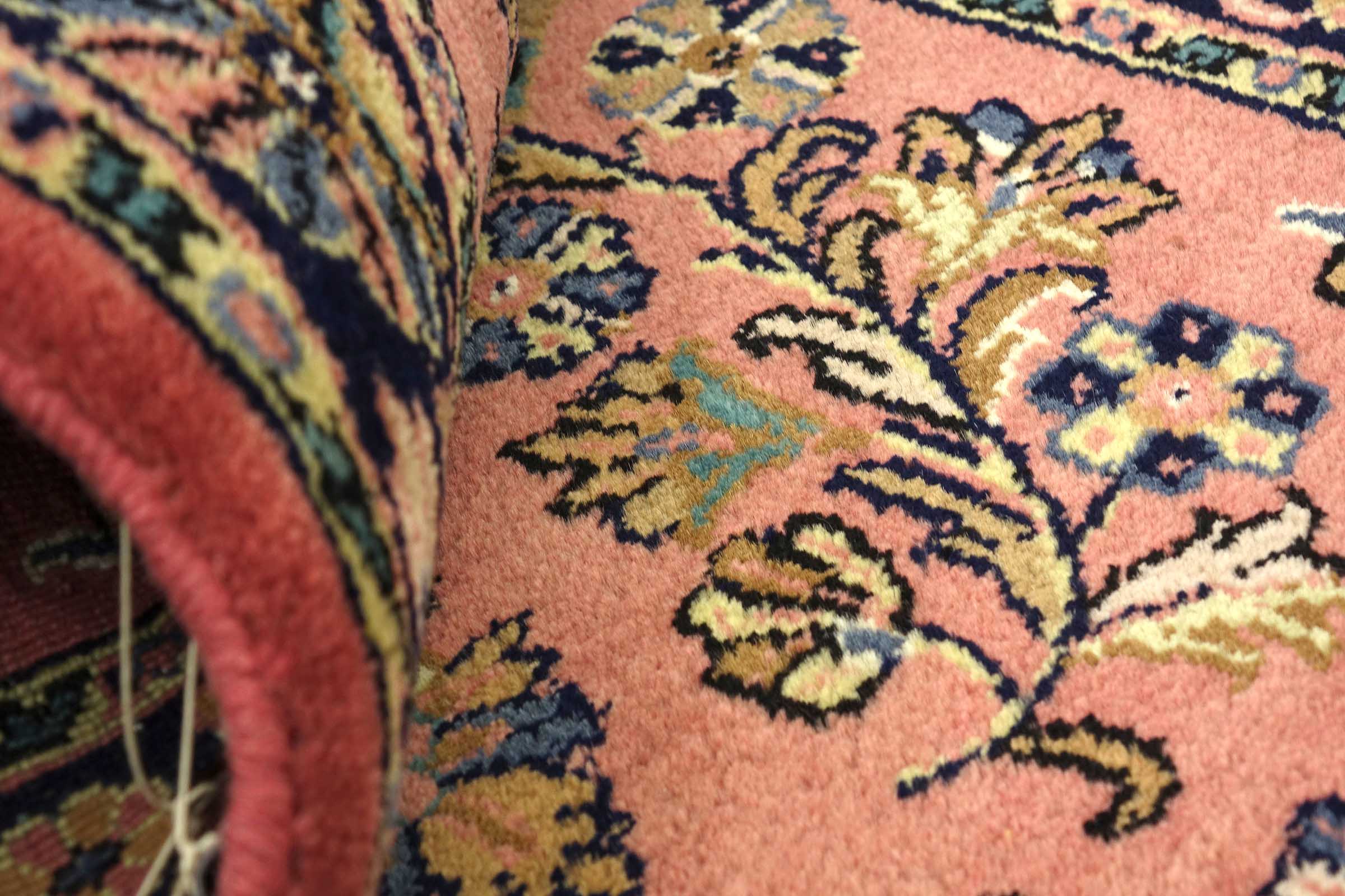 Sarough Teppich 70x140 Handgeknüpft Rosa Floral Wolle Kurzflor Rug
