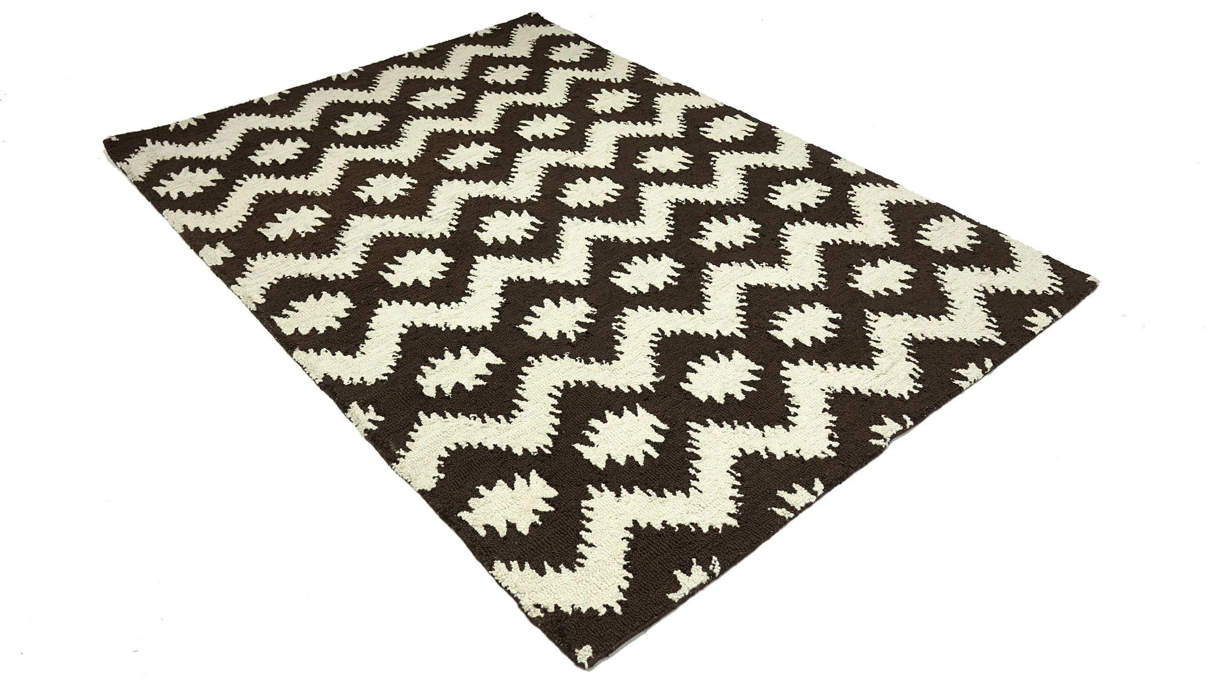 Handgefertigter Teppich 100x150 Braun Durchgemustert Handarbeit Handtuft Modern
