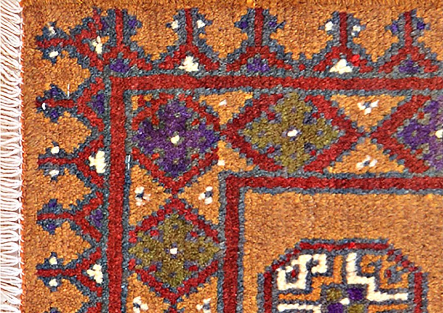 Afghan Aqcha Poshti Teppich 40x60 Handgeknüpft Braun Geometrisch Orient Kurzflor