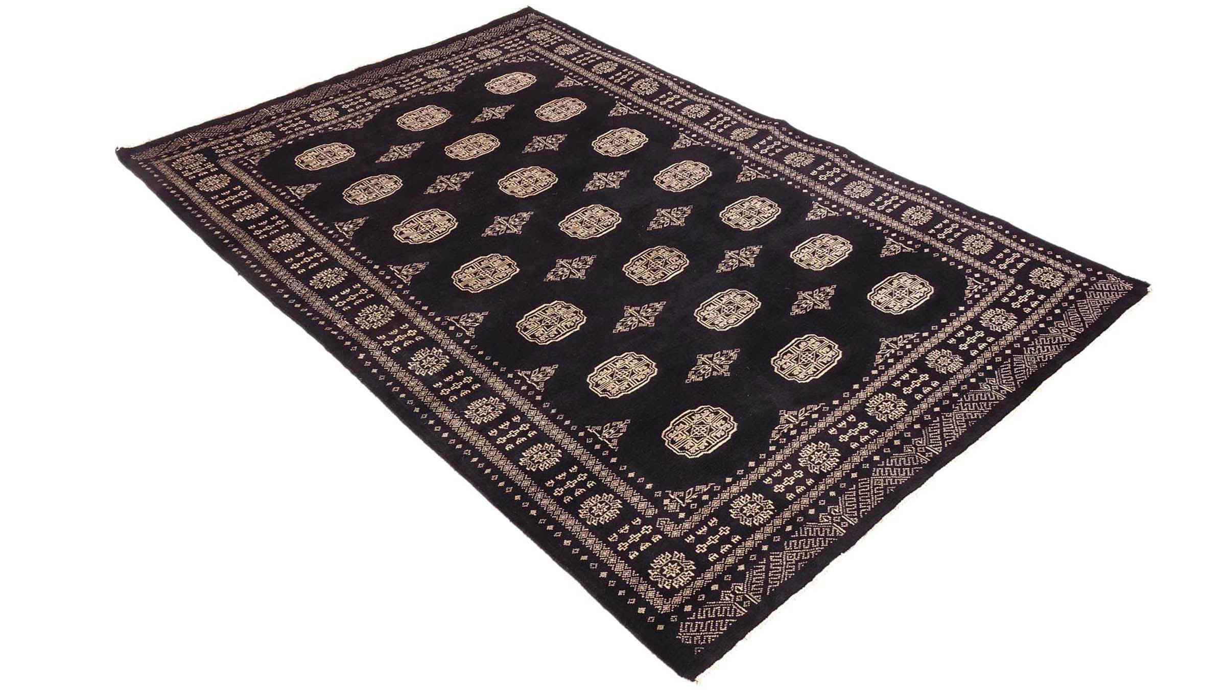 Pakistan Buchara 3ply Teppich 140x200 Handgeknüpft Schwarz Geometrisch Orient Kurzflor