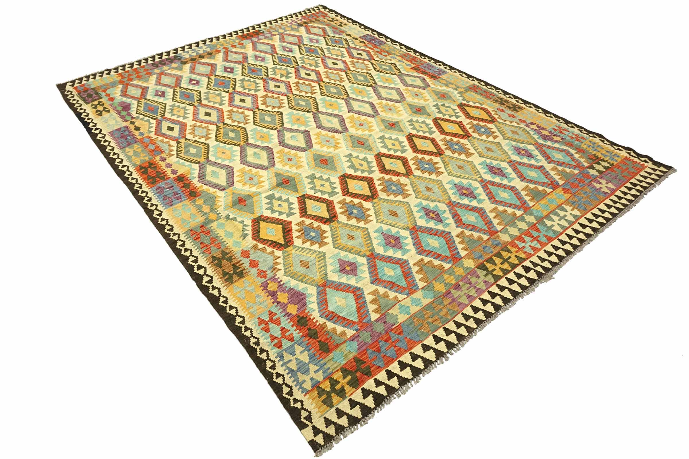Afghan Maimana Kelim Bunt 250x350 Handgewebt Teppich Bunt Geometrisch Orient