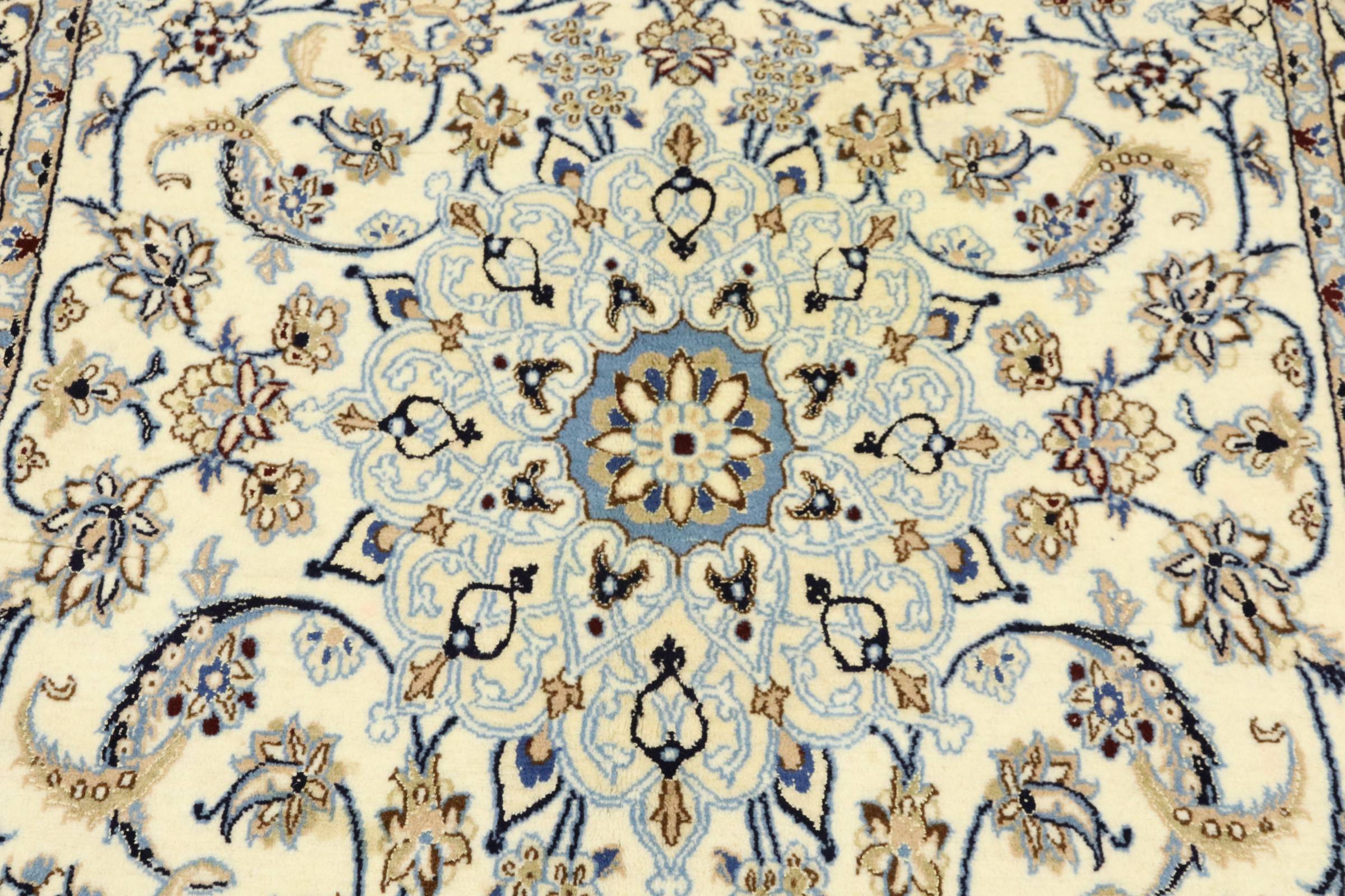 Perserteppich Nain 9LA 130x210 Handgeknüpft Weiß Floral Orientalisch UNIKAT Kurzflor