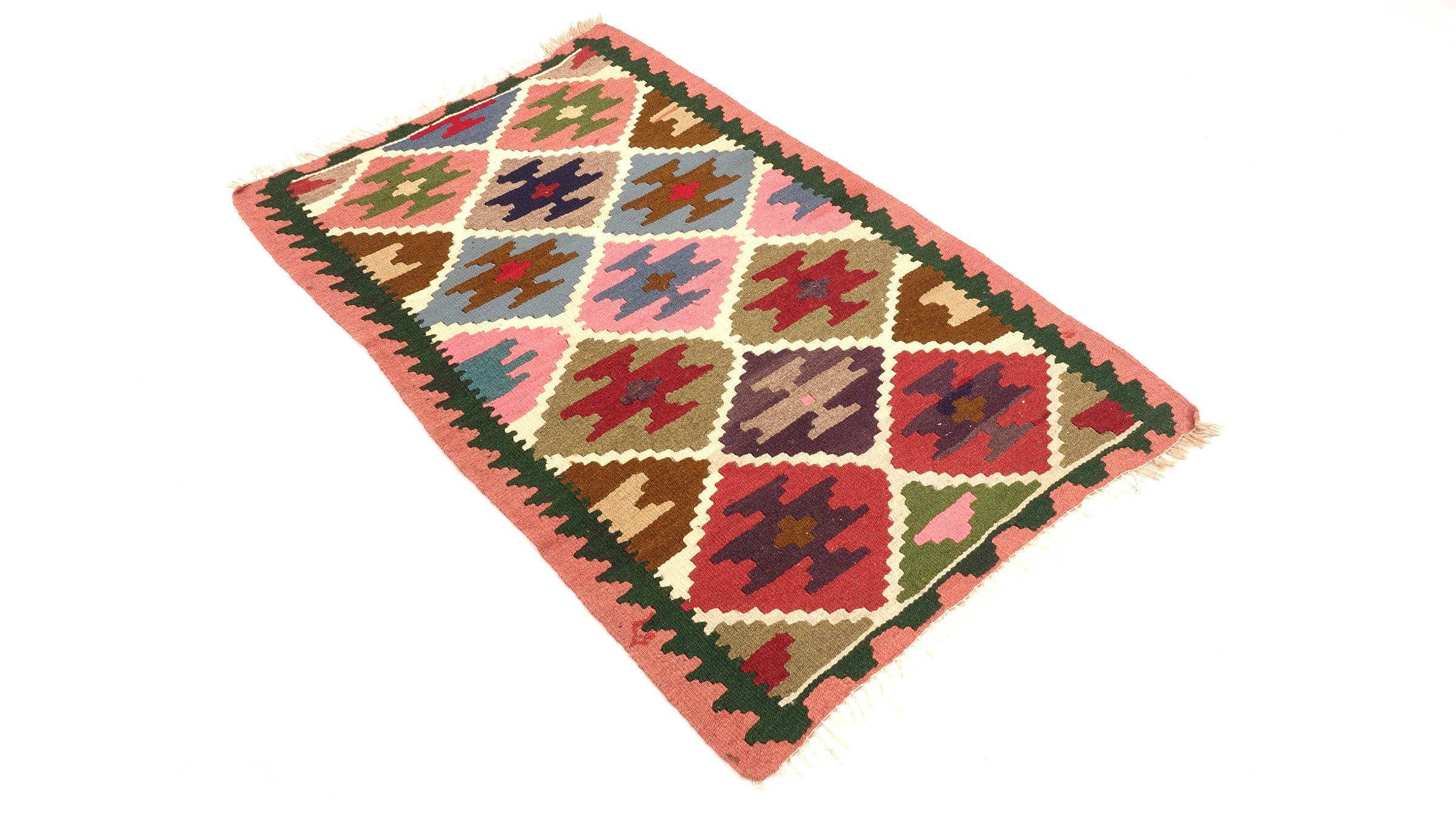 Perserteppich Kelim Ardebil 100x140 Handgewebt Rosa Geometrisch Handarbeit Zimmer