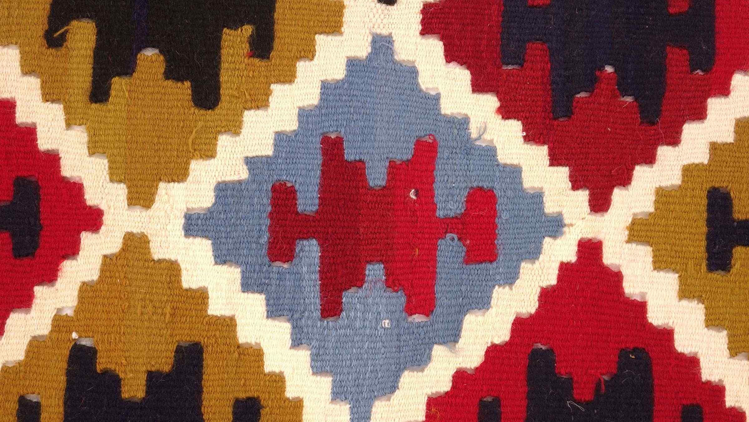 Perserteppich Kelim Ardebil 100x150 Handgewebt Blau Geometrisch Handarbeit Zimmer