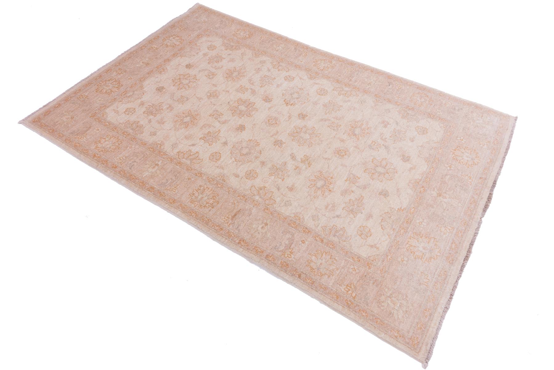 Afghan Chobi Ziegler 120x180 Handgeknüpft Teppich Beige Orientalisch Kurzflor