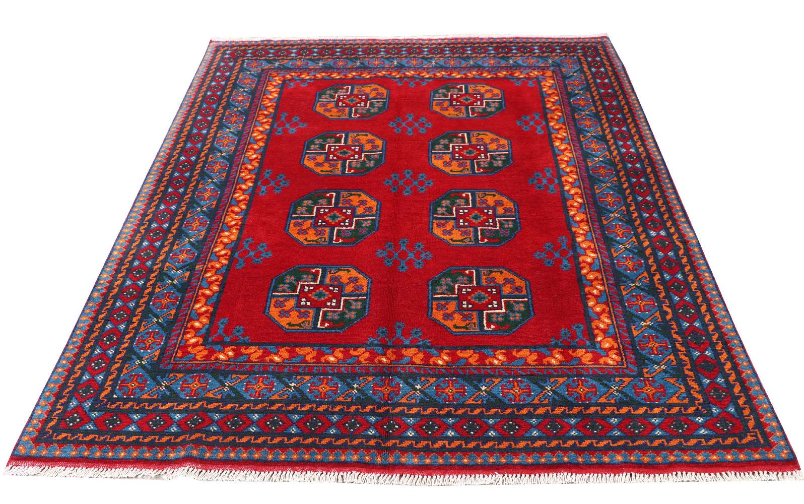 Afghan Akcha Rang Dar Teppich 150x200 Handgeknüpft Rot Durchgemustert Orient Kurzflor