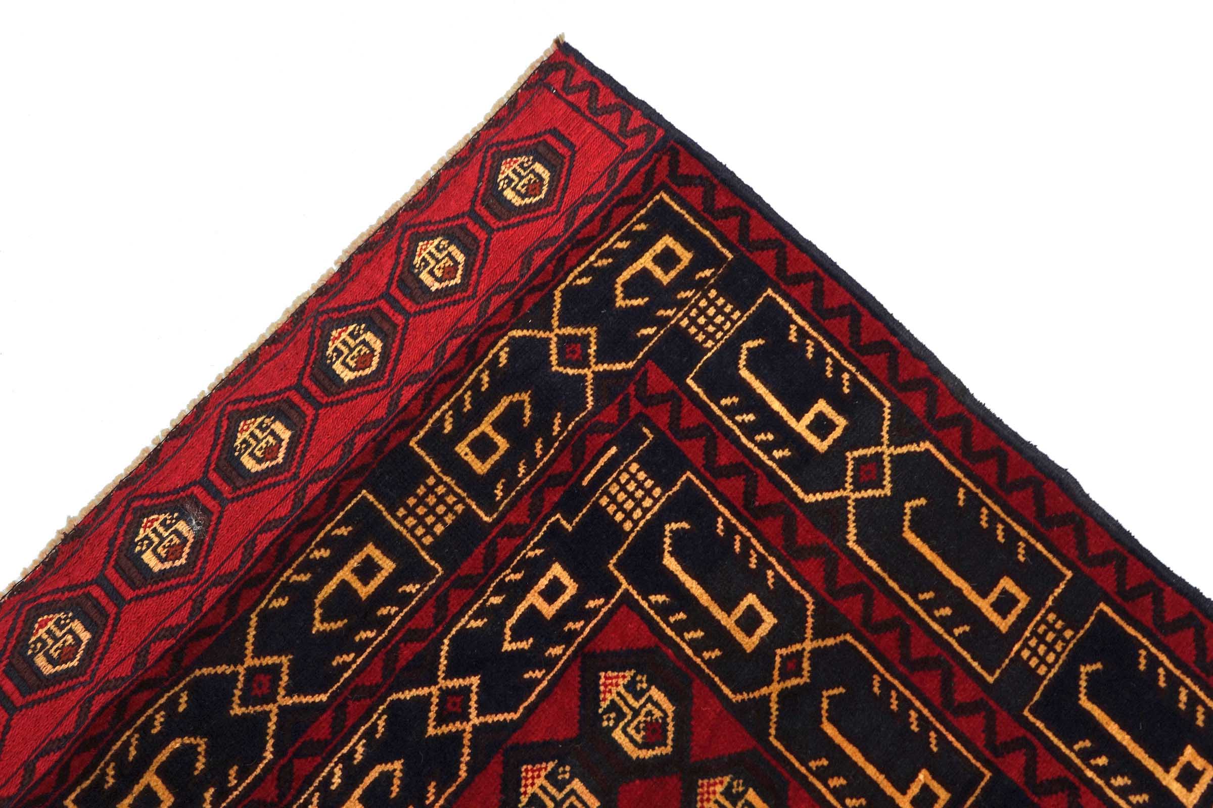 Afghan Belutsch Baluch 120x210 Handgeknüpft Orientteppich Rot Durchgemustert