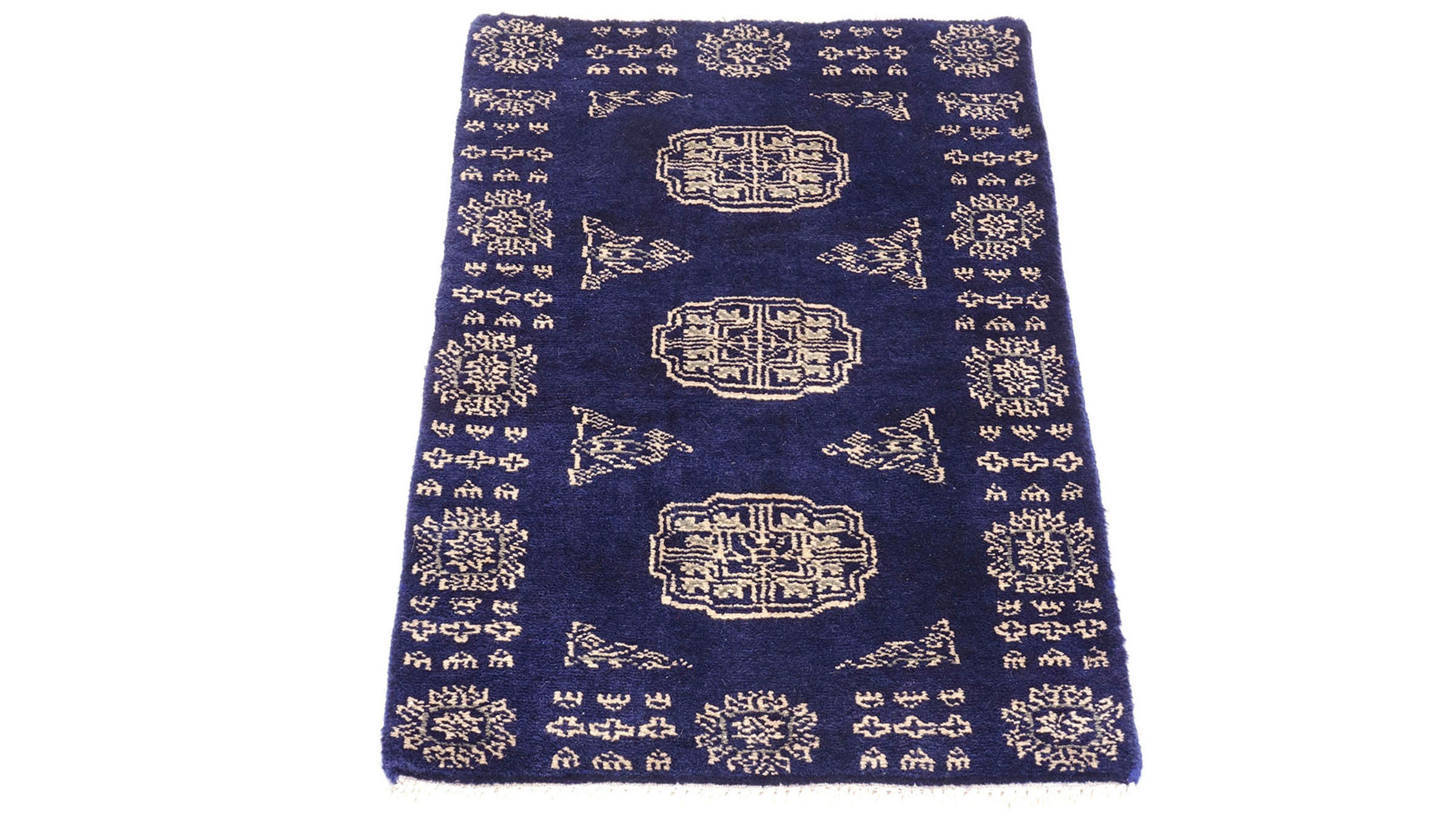 Pakistan Buchara 3ply Teppich 50x80 Handgeknüpft Blau Geometrisch Orient Kurzflor