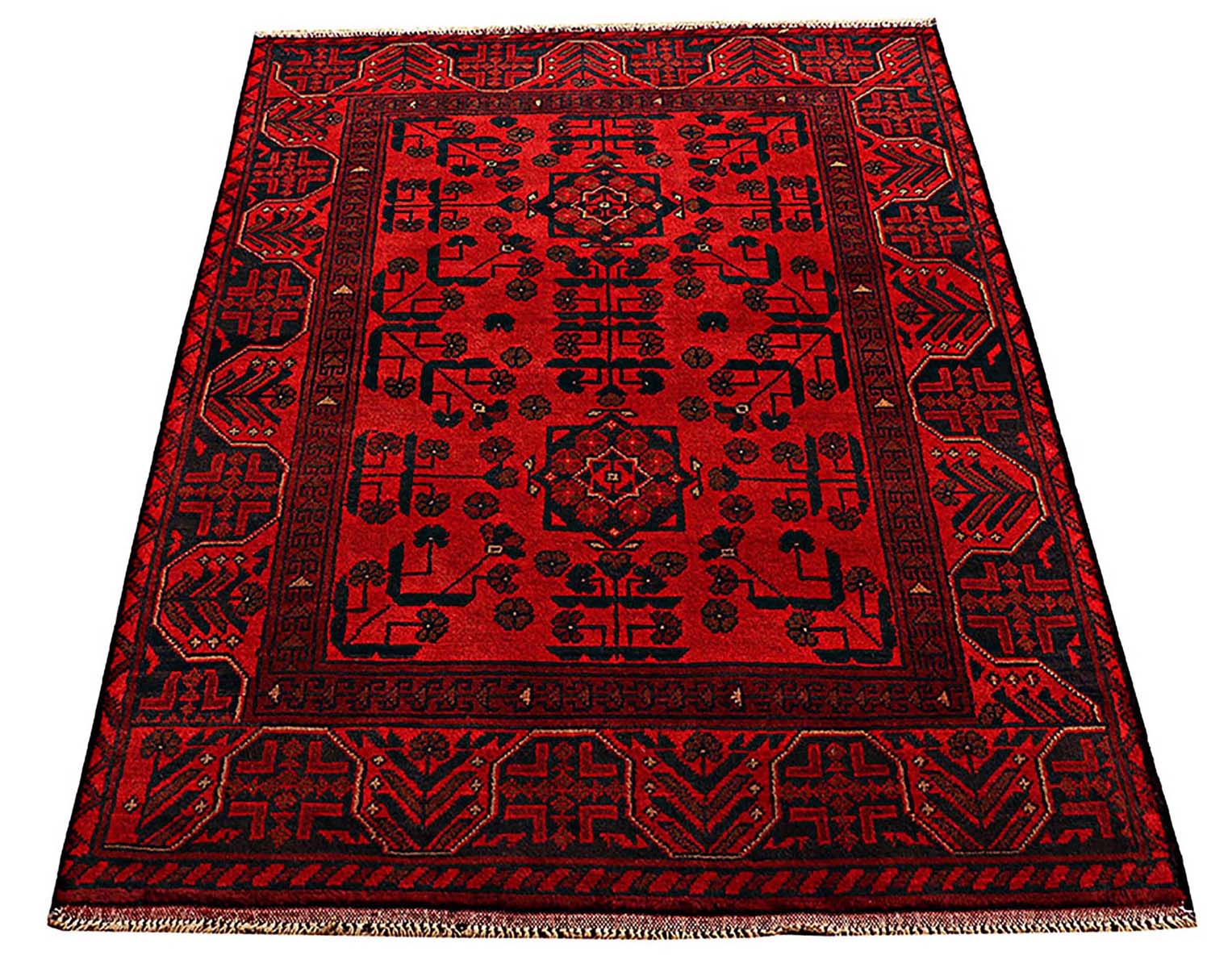 Afghan Khal Mohammadi Teppich 100x140 Handgeknüpft Braun Geometrisch Orient Kurzflor