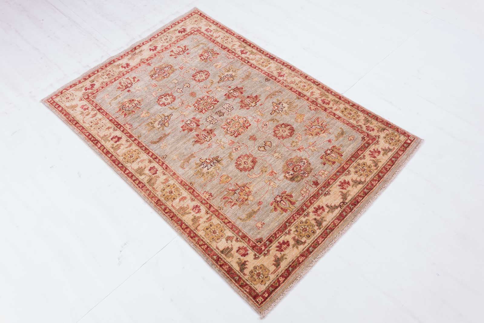 Afghan Chobi Ziegler 100x150 Handgeknüpft Teppich Grün Blumenmuster Kurzflor