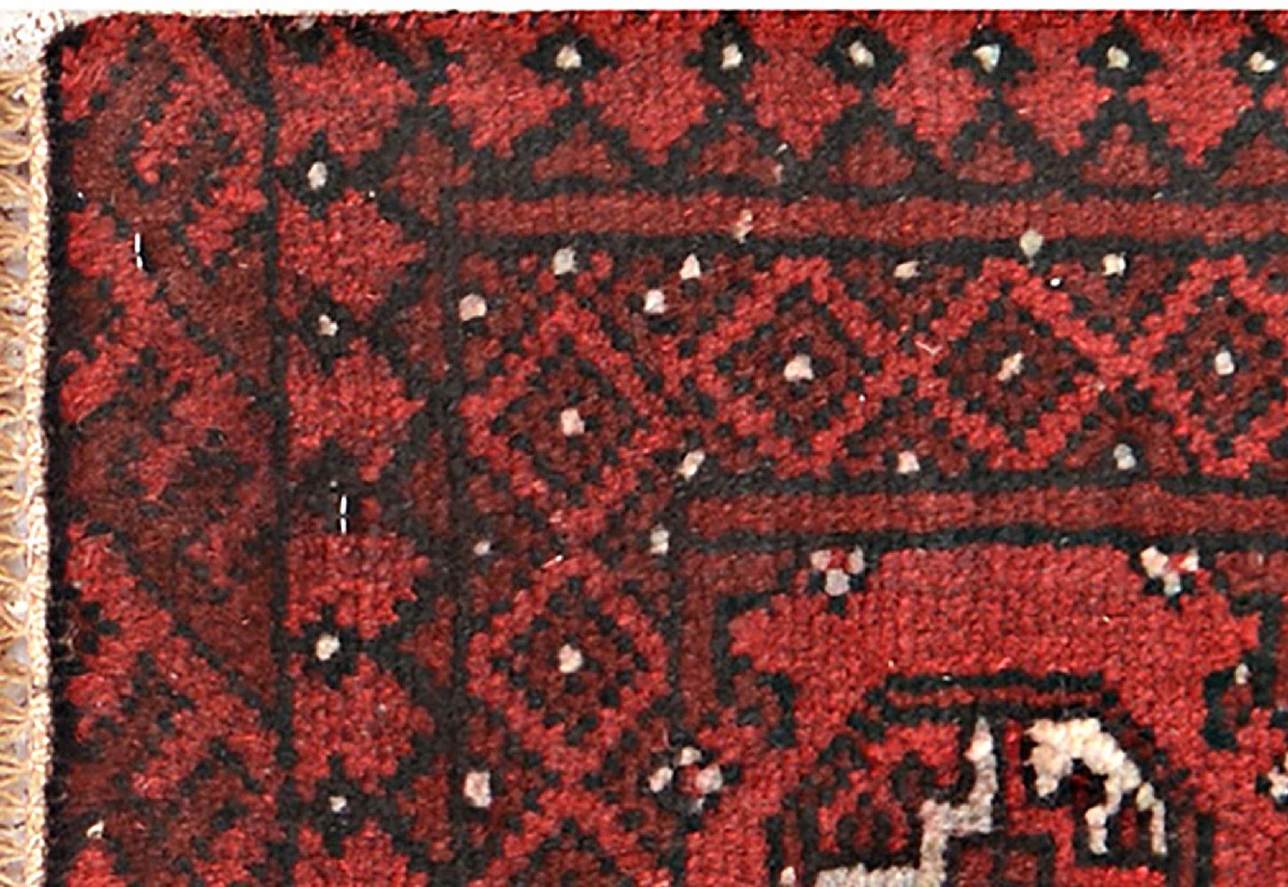 Afghan Aqcha Poshti Teppich 40x60 Handgeknüpft Rot Geometrisch Orient Kurzflor