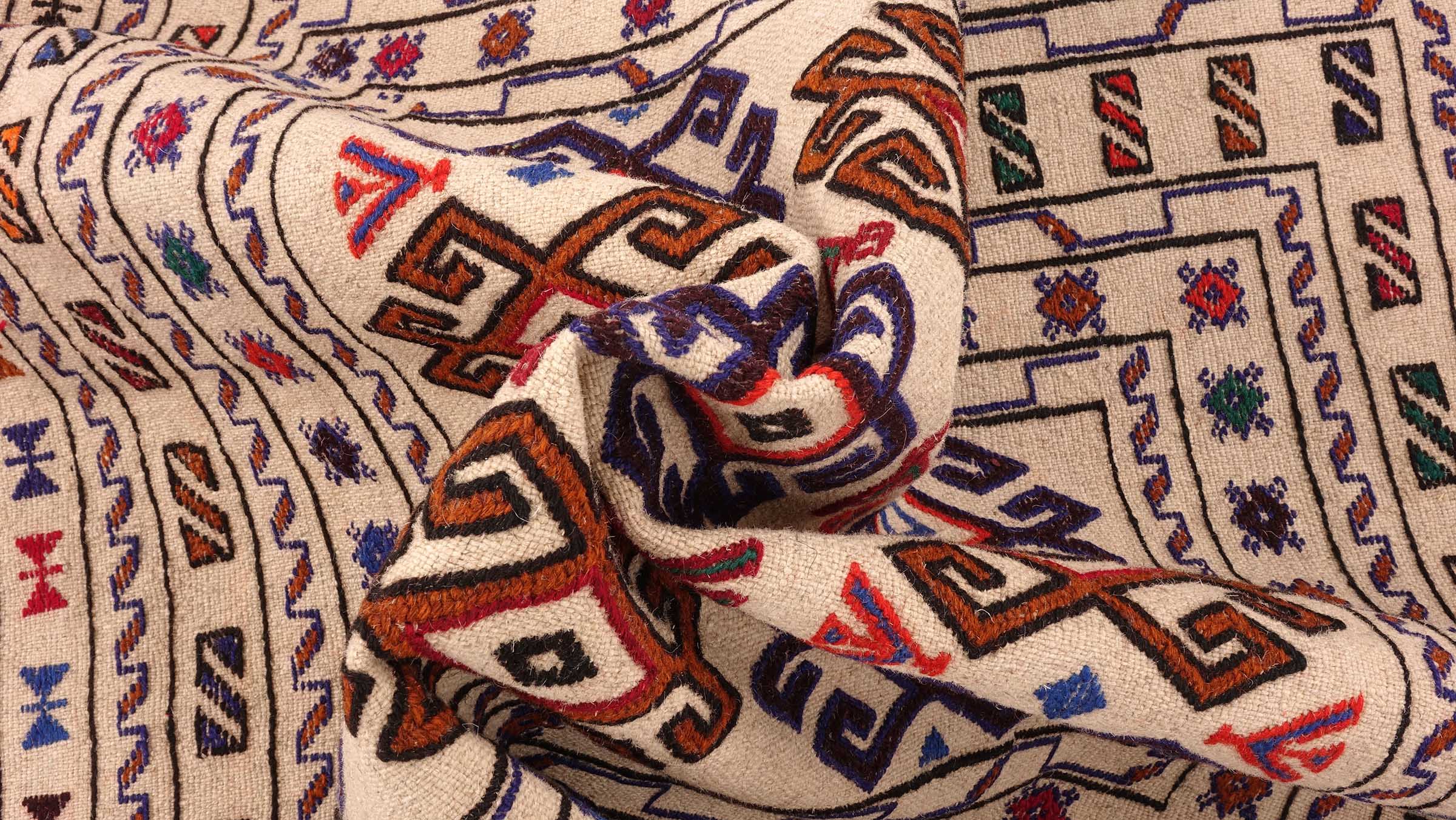 Afghan Kelim Gol Barjasta Teppich 120x180 Handgewebt Beige Geometrisch Handarbeit