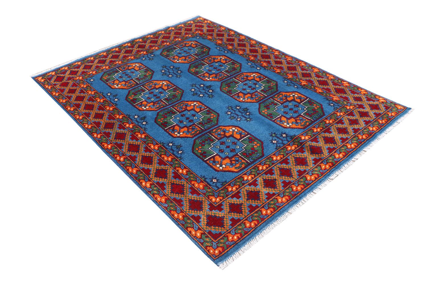 Afghan Akcha Rang Dar Teppich 150x200 Handgeknüpft Blau Durchgemustert Orient Kurzflor
