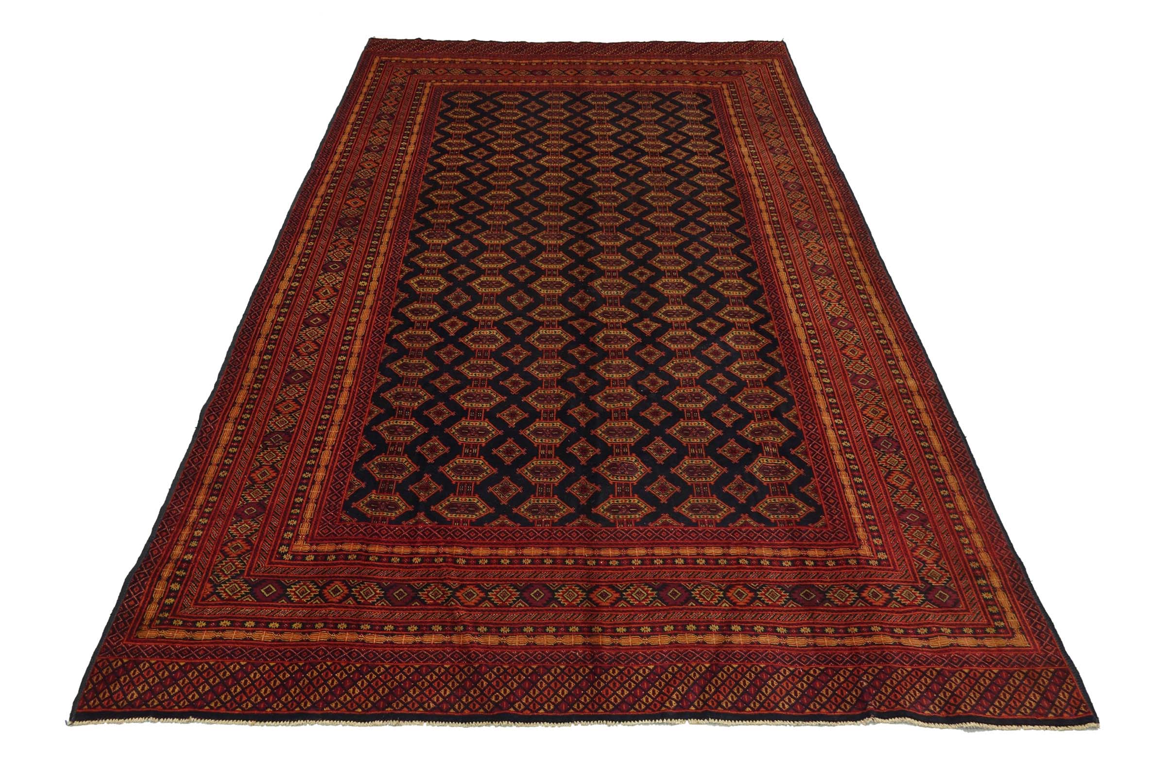 Afghan Mauri 200x300 Handgeknüpft Teppich Blau Geometrisch Kurzflor Orient Rug