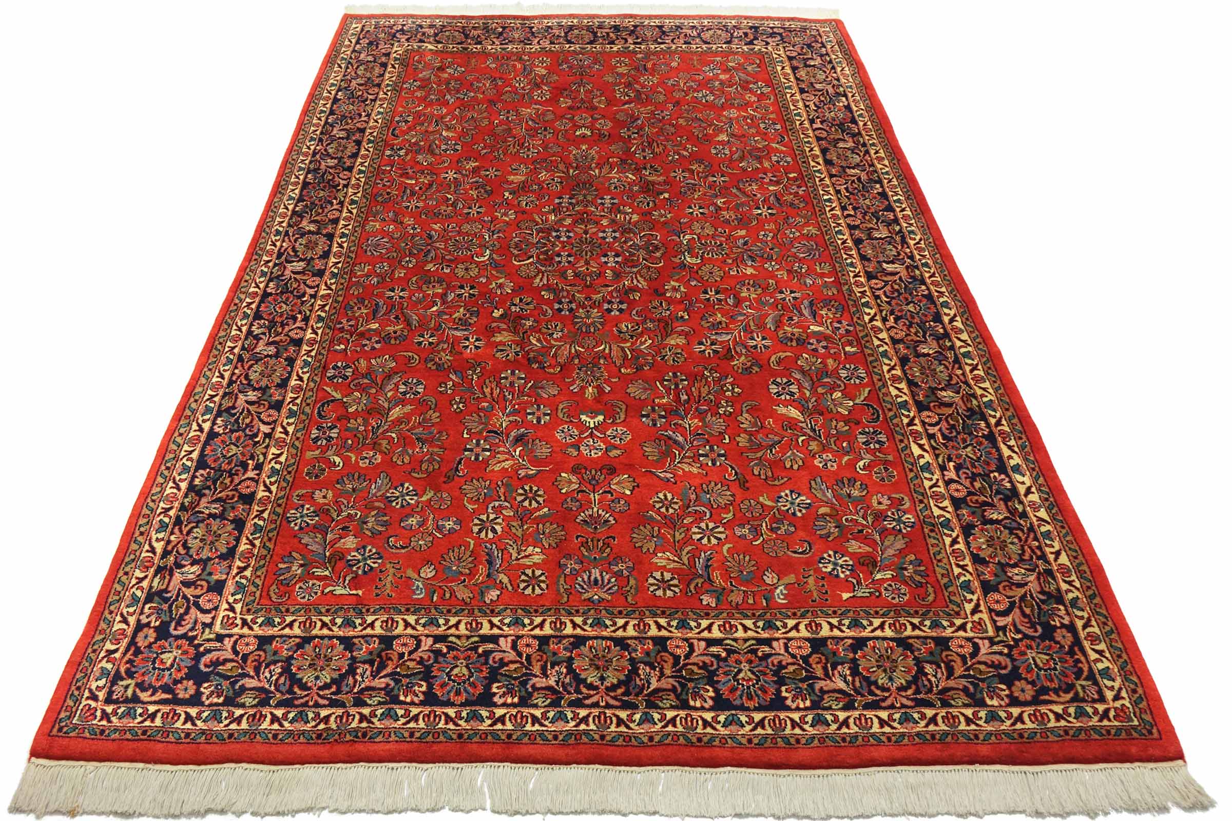 Sarough Teppich 200x300 Handgeknüpft Orange Floral Wolle Kurzflor Rug