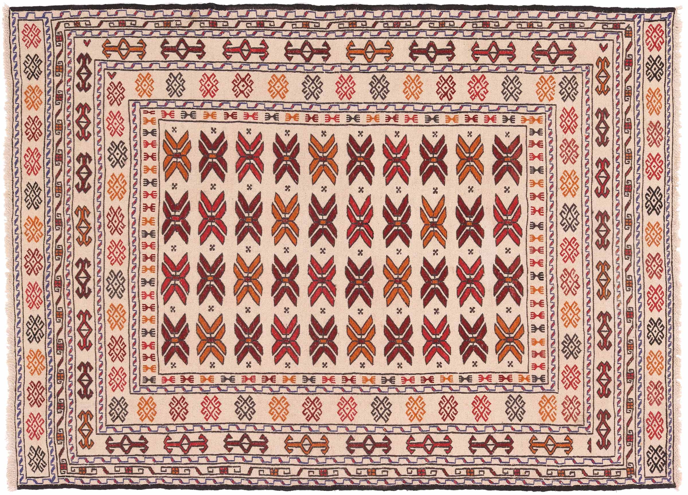 Afghan Kelim Gol Barjasta Teppich 140x200 Handgewebt Beige Geometrisch Handarbeit