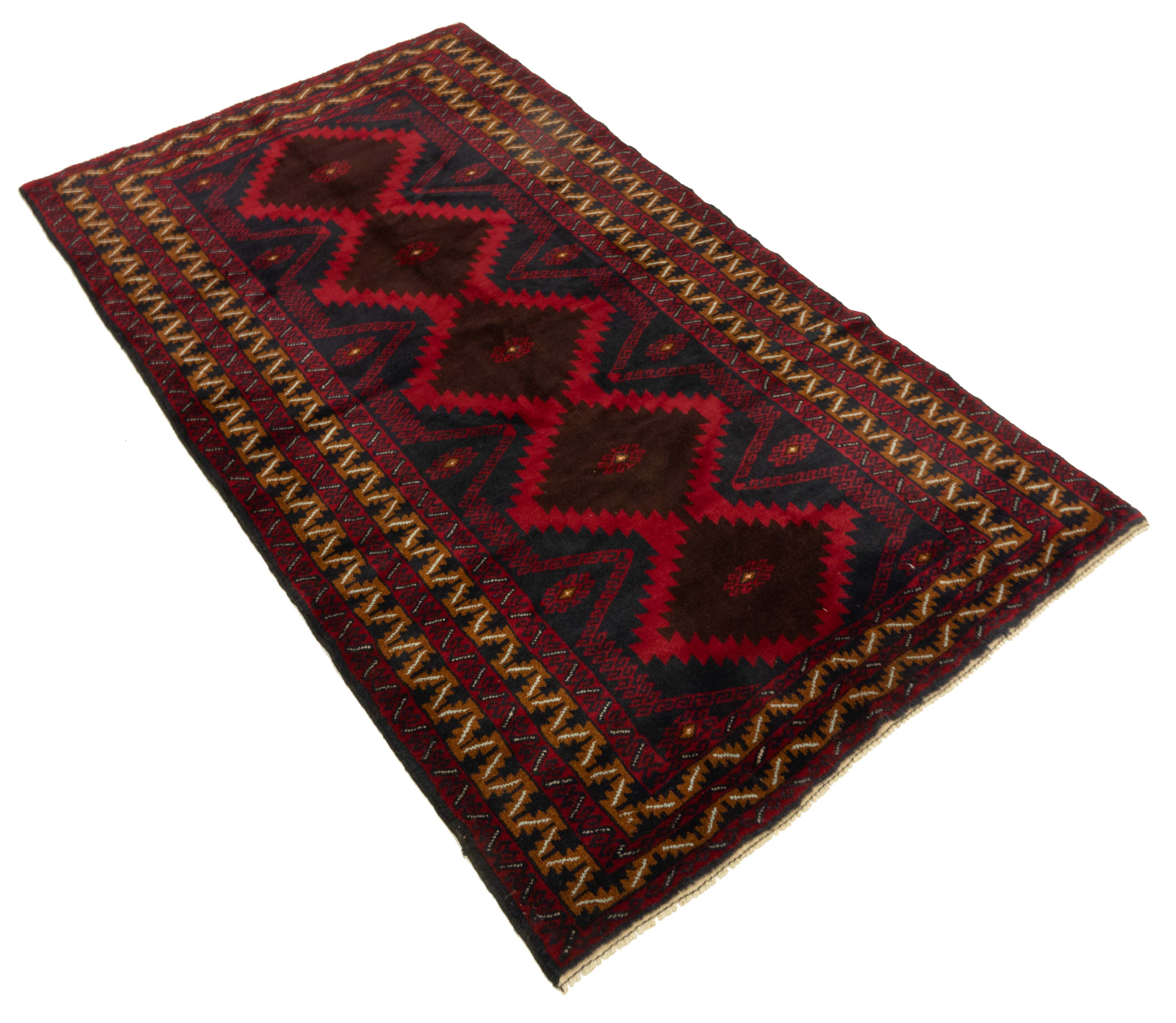 Afghan Belutsch 110x200 Handgeknüpft Teppich Blau Geometrisch Muster Kurzflor
