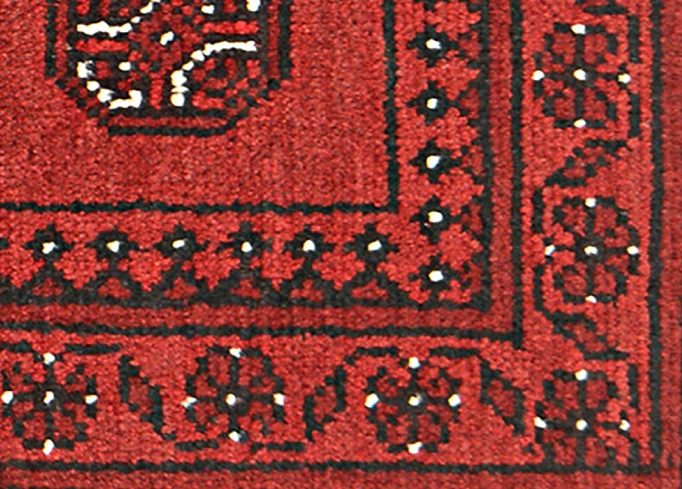 Afghan Aqcha Poshti Teppich 40x60 Handgeknüpft Rot Geometrisch Orient Kurzflor