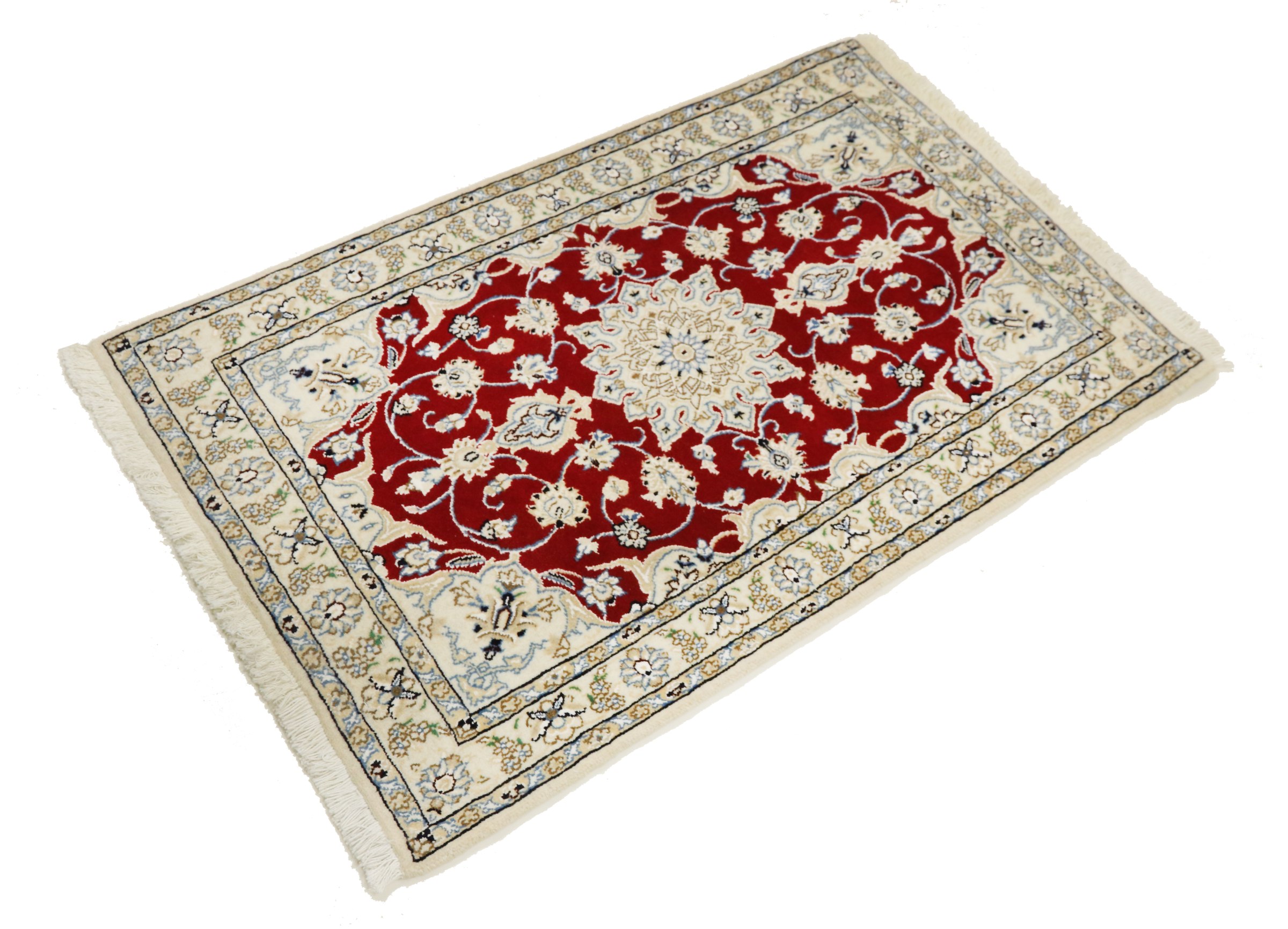 Perserteppich Nain 9LA 60x90 Handgeknüpft Weiß Floral Orientalisch UNIKAT Kurzflor
