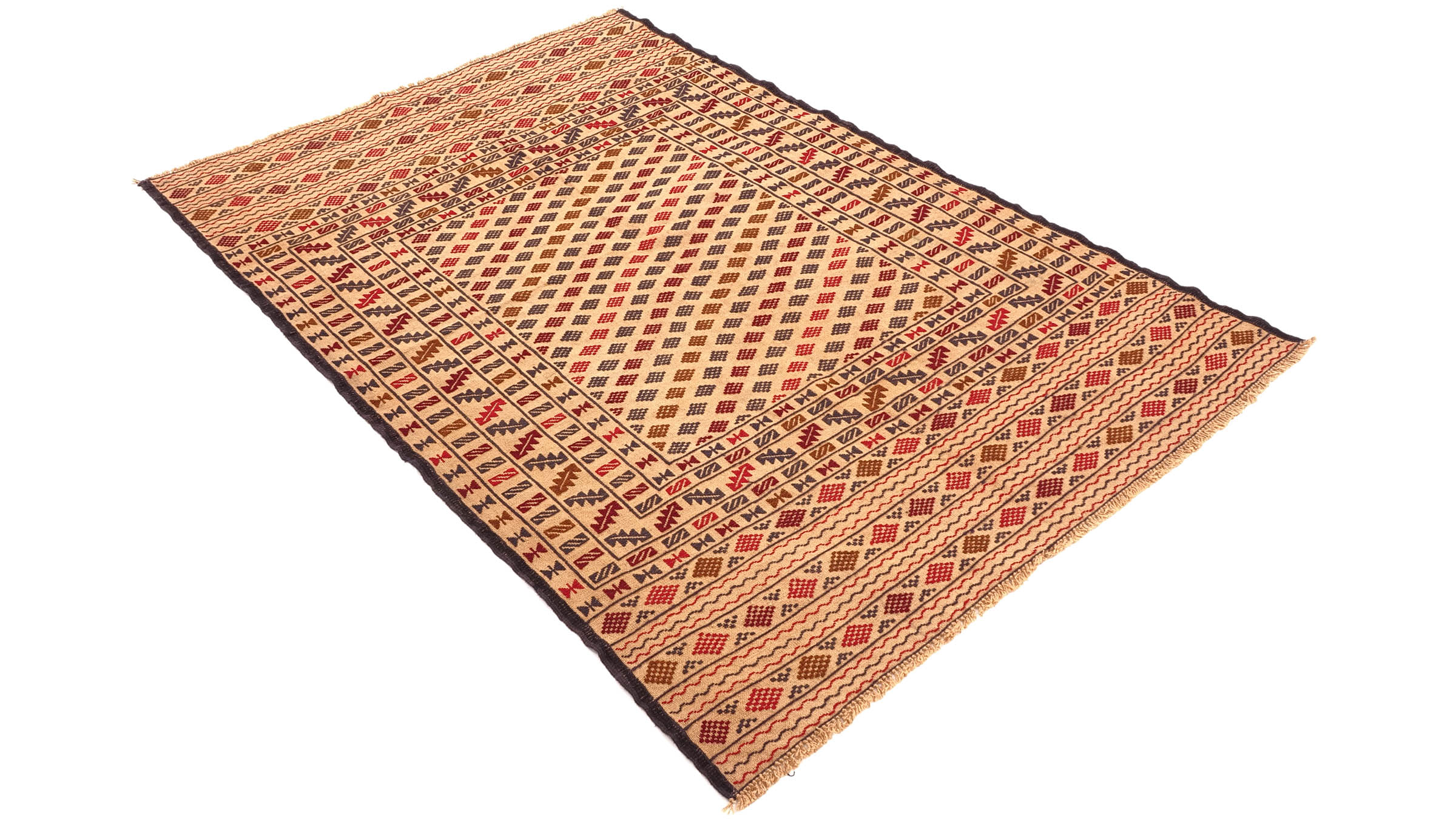 Afghan Kelim Gol Barjasta Teppich 120x180 Handgewebt Gold Geometrisch Handarbeit Gewebt