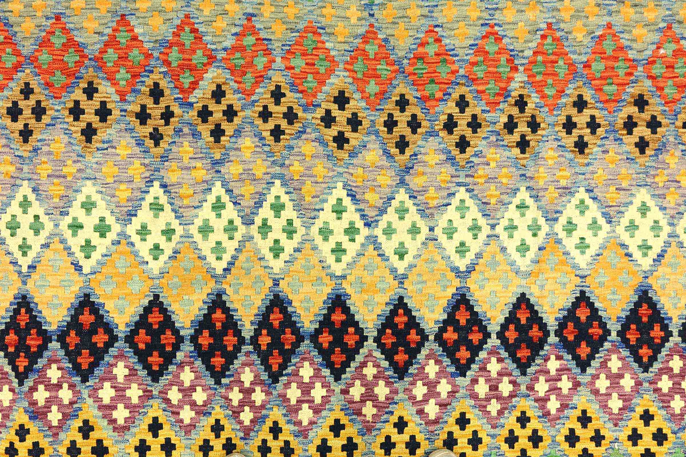 Afghan Maimana Kelim Bunt 250x350 Handgewebt Teppich Bunt Geometrisch Orient