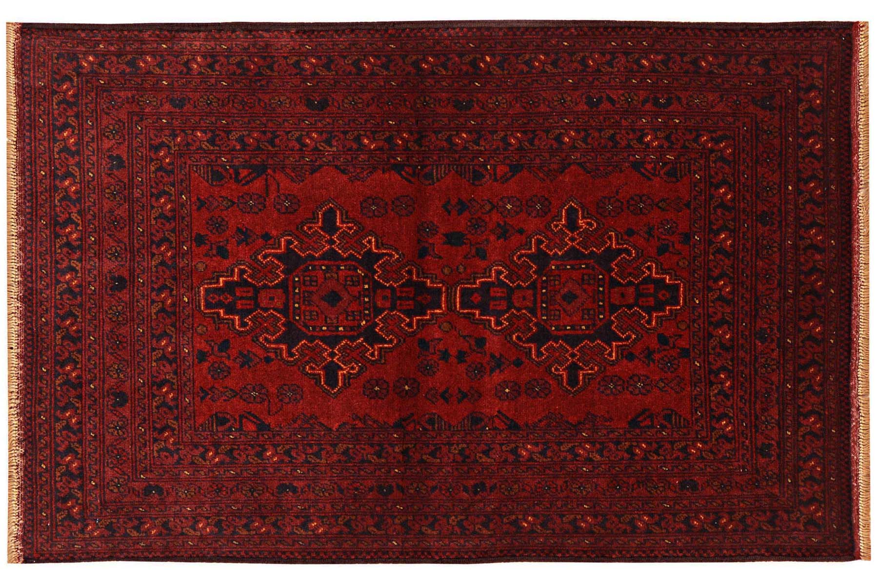 Afghan Khal Mohammadi Teppich 100x150 Handgeknüpft Braun Geometrisch Orient Kurzflor