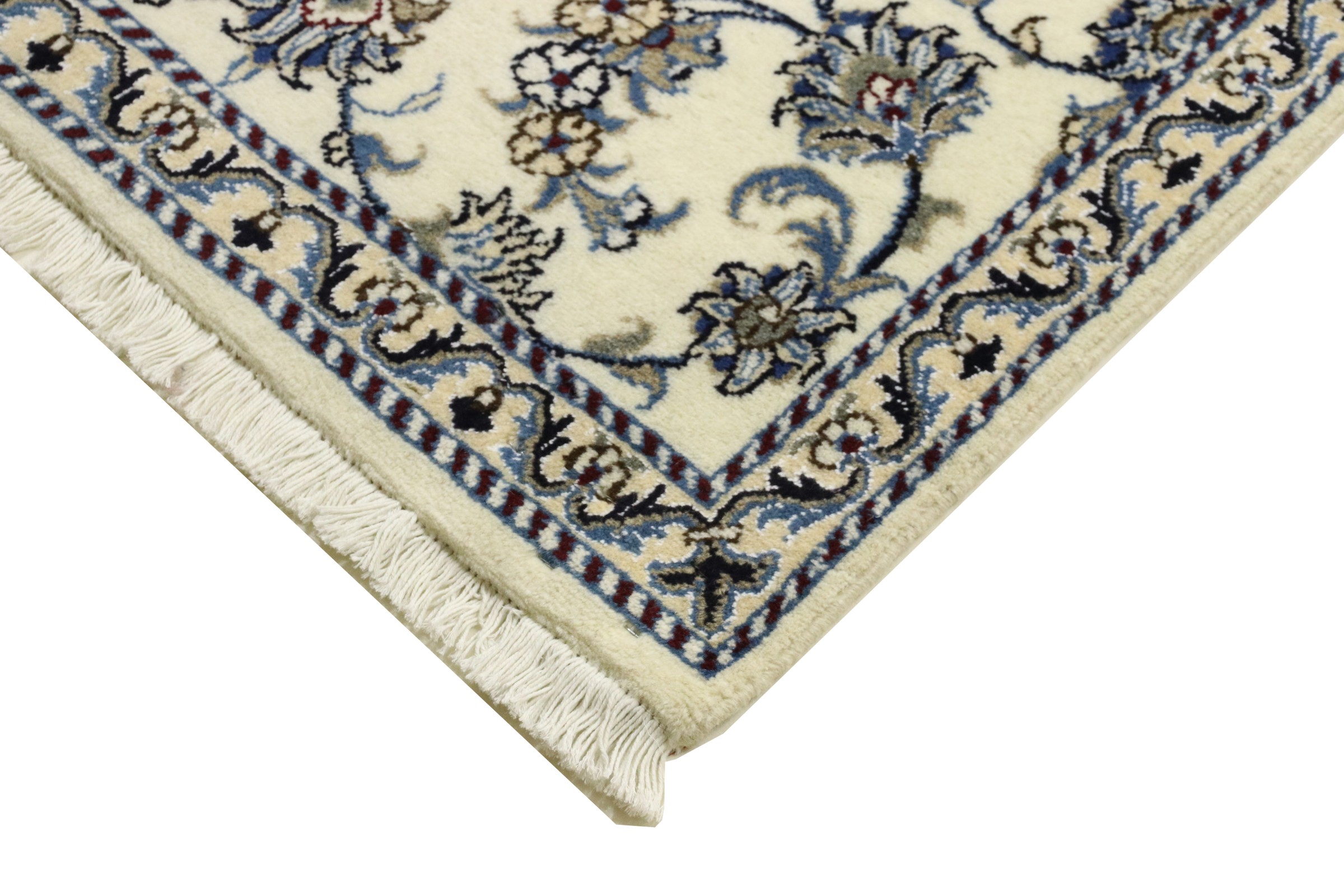 Perserteppich Nain Kashmar 80x400 Handgeknüpft Läufer Weiß Floral Orientalisch UNIKAT