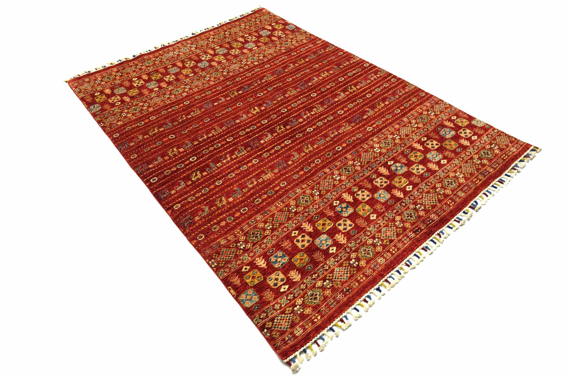 Afghan Khorjin Shaal 170x240 Handgeknüpft Orientteppich Rot Streifen Wolle