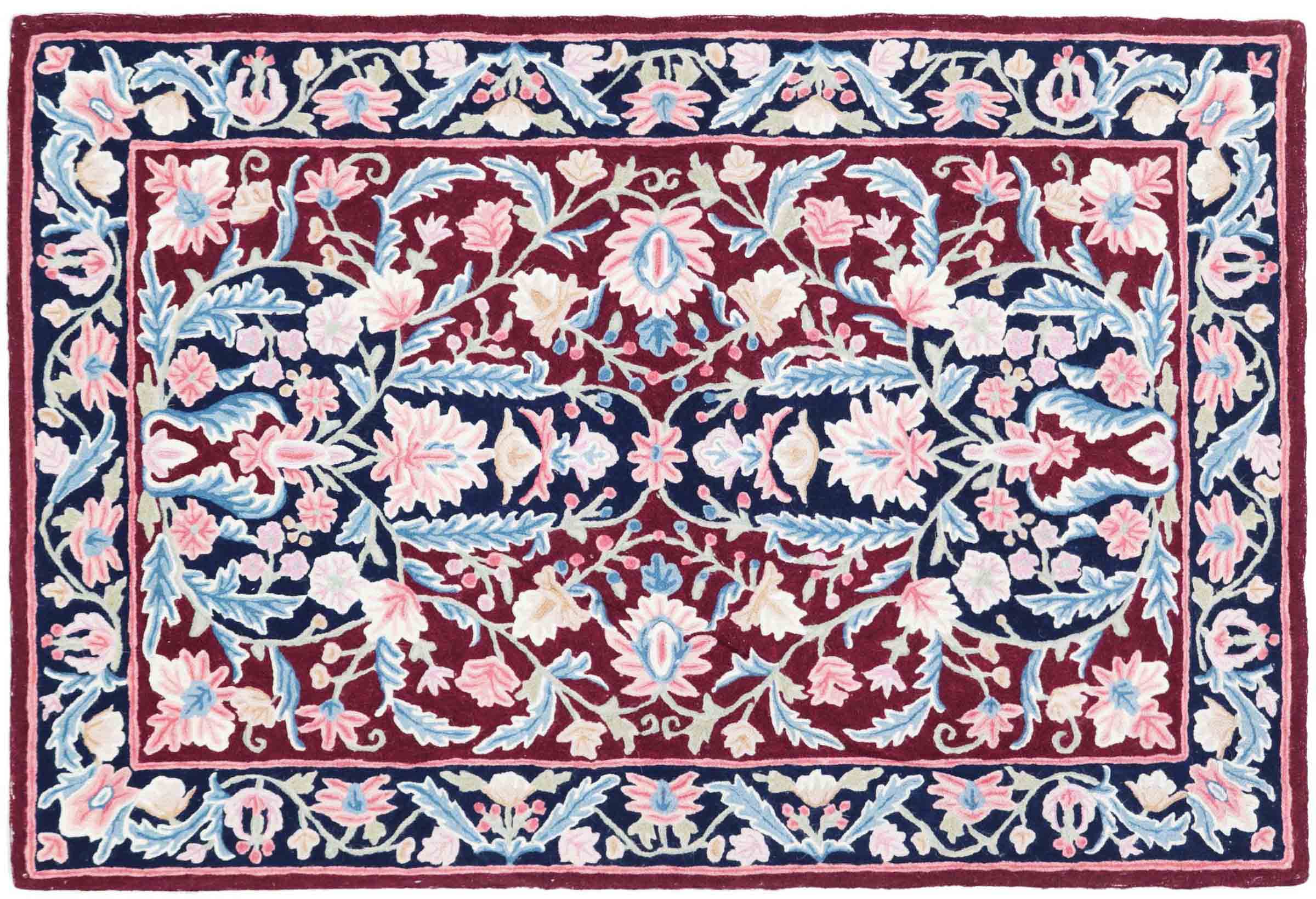 Chainstitch Kettenstich Teppich 80x120 Handgewebt Braun Blumenmuster Handarbeit Gewebt