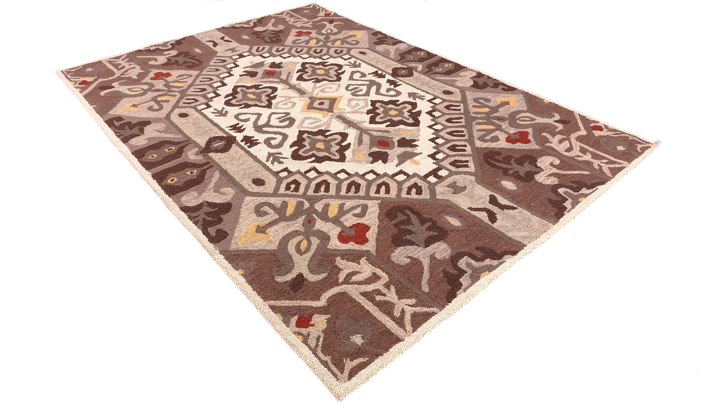 Handgefertigter Teppich 200x300 Braun Geometrisch Handarbeit Handtuft Modern
