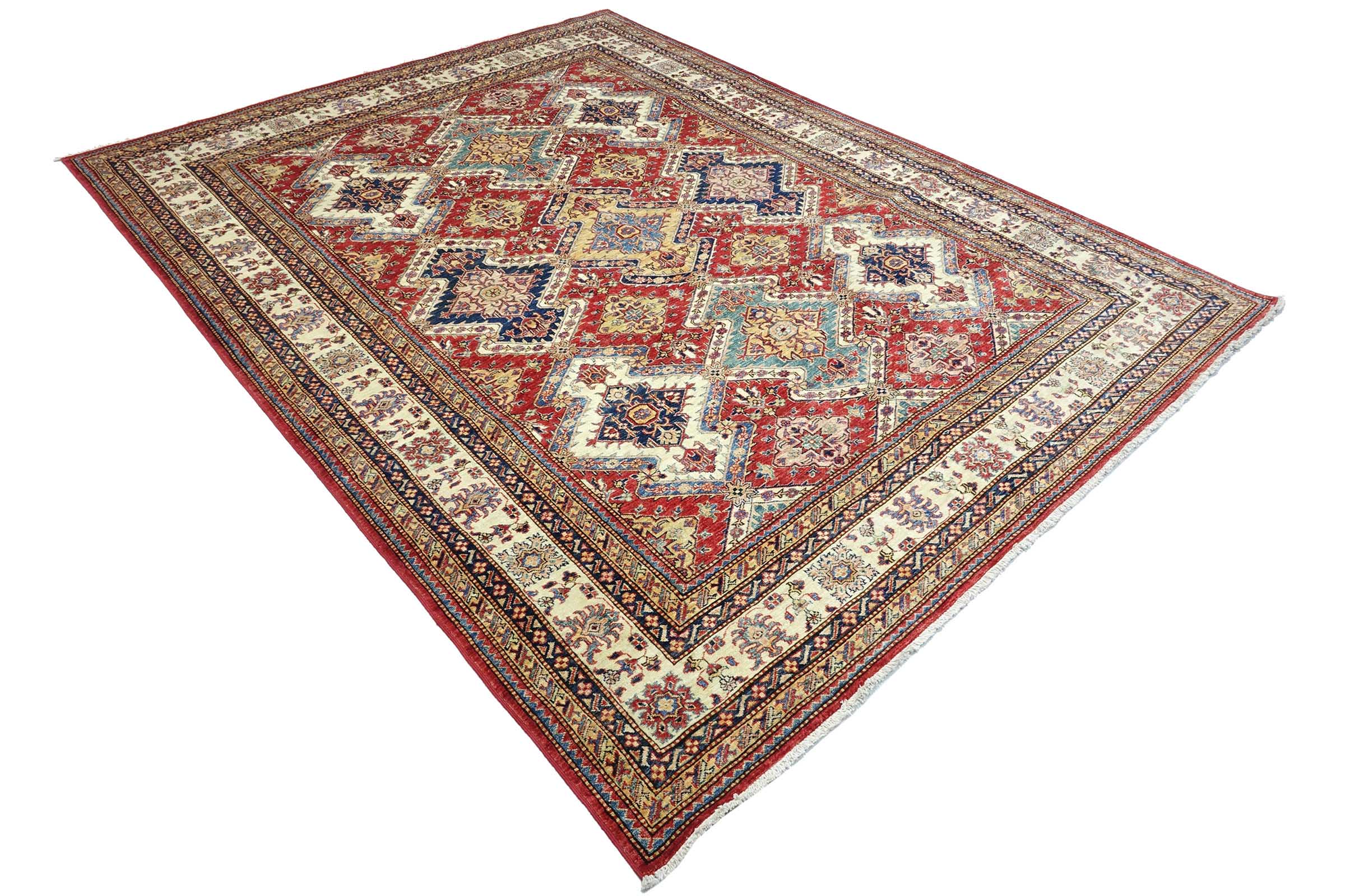 Afghan Feiner Kazak Teppich 240x310 Handgeknüpft Rot Geometrisch Orient Kurzflor