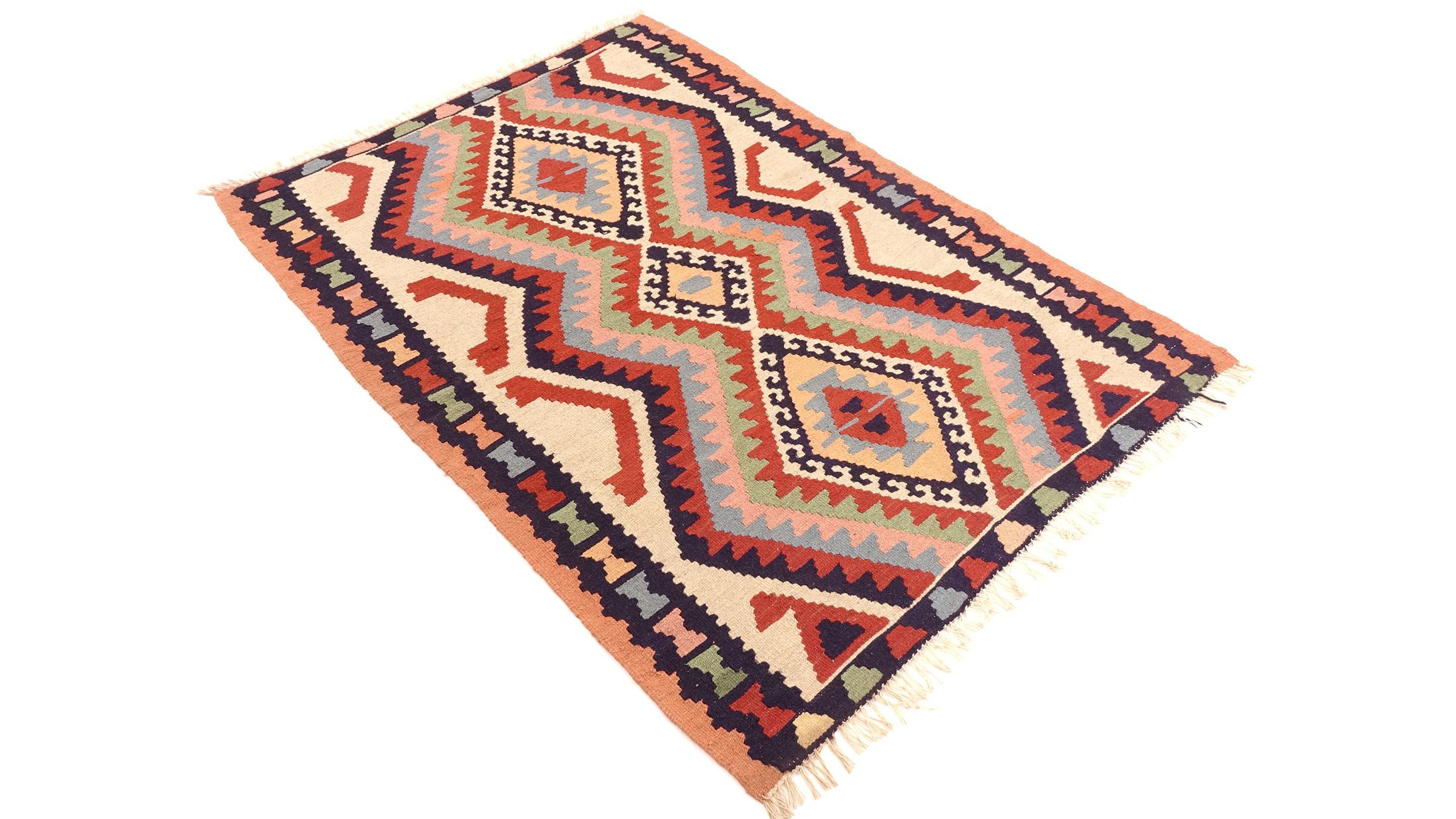 Perserteppich Kelim Ardebil 100x150 Handgewebt Beige Geometrisch Handarbeit Zimmer