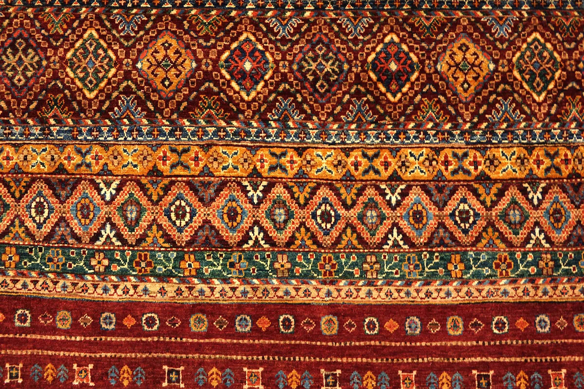 Afghan Khorjin Shaal 200x300 Handgeknüpft Orientteppich Rot Streifen Wolle