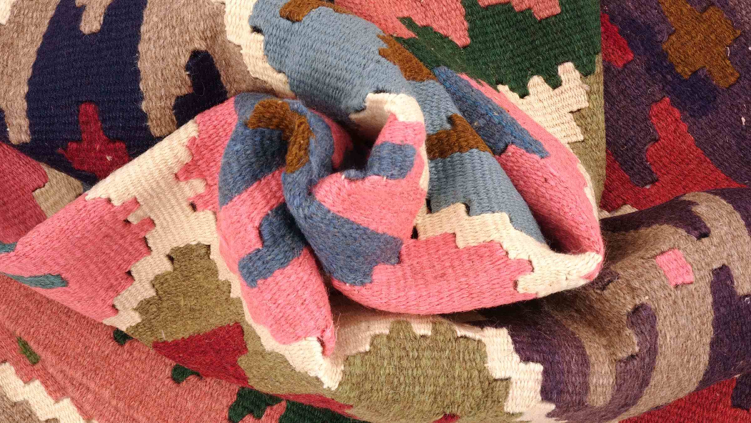 Perserteppich Kelim Ardebil 100x140 Handgewebt Rosa Geometrisch Handarbeit Zimmer