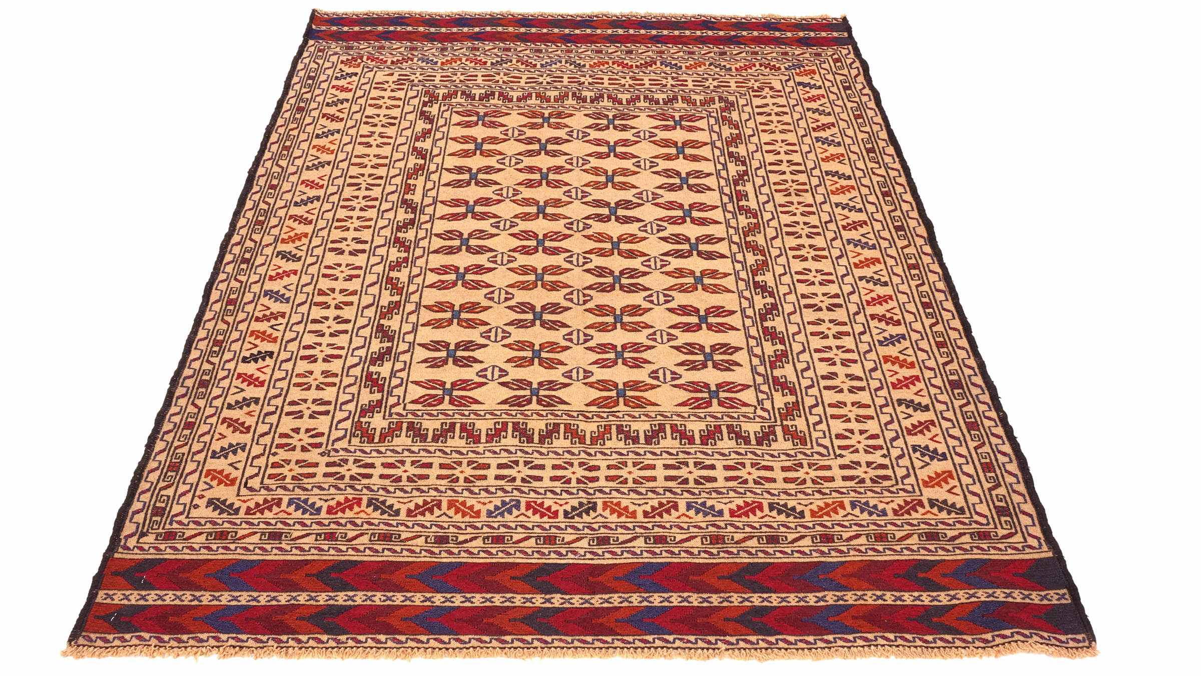 Afghan Kelim Gol Barjasta Teppich 120x180 Handgewebt Gold Geometrisch Handarbeit Gewebt