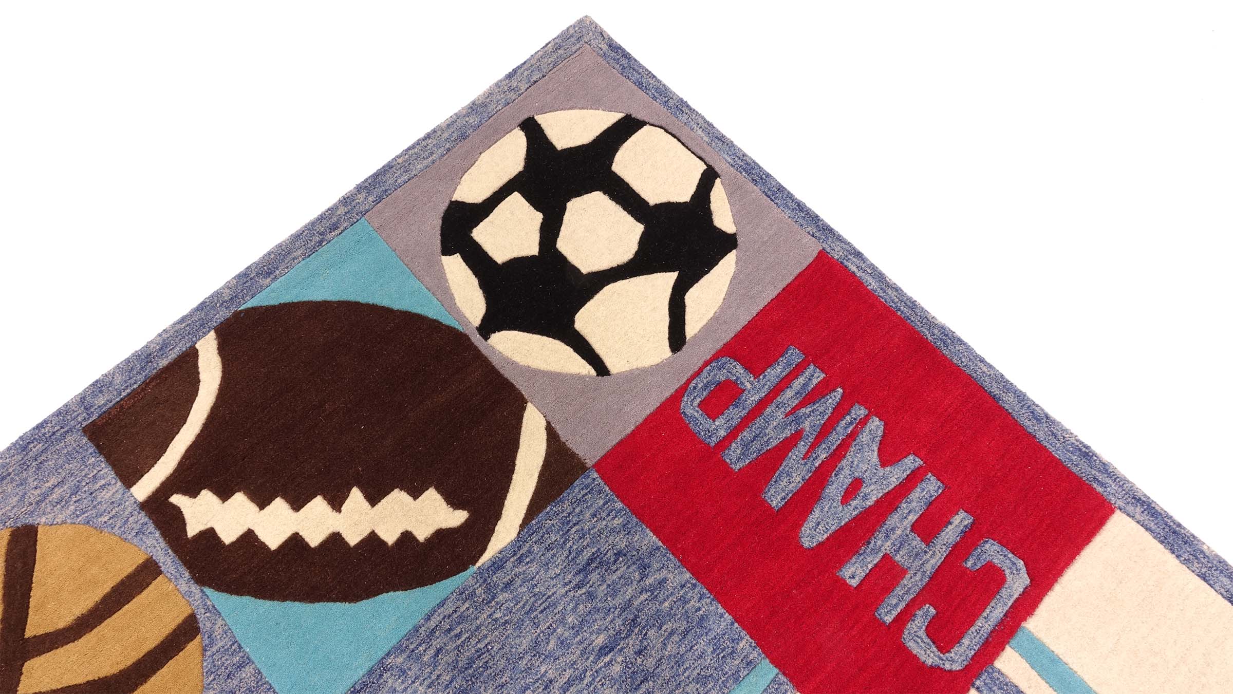 Wollteppich Sport 170x240 Blau Handarbeit Handtuft Modern