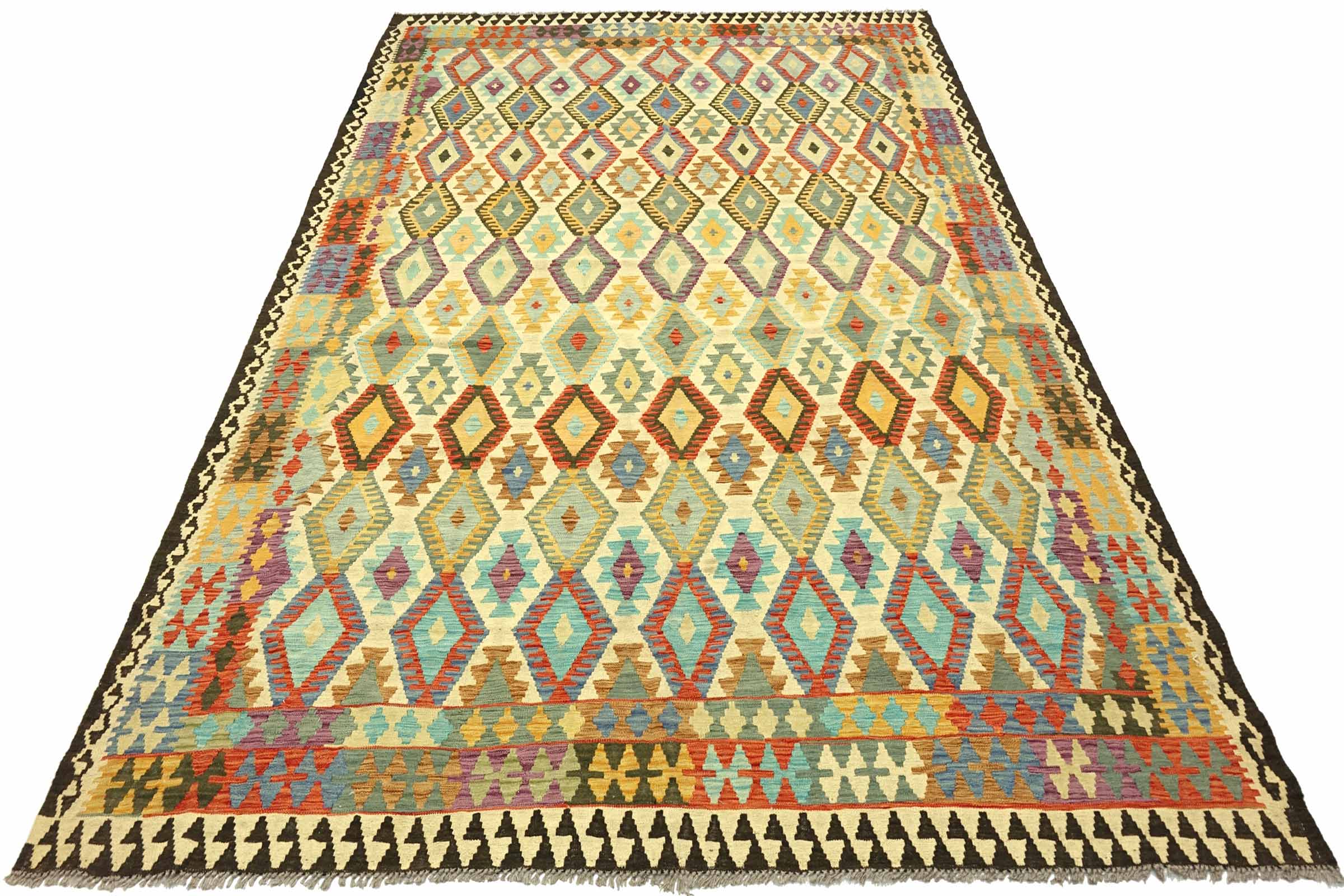 Afghan Maimana Kelim Bunt 250x350 Handgewebt Teppich Bunt Geometrisch Orient