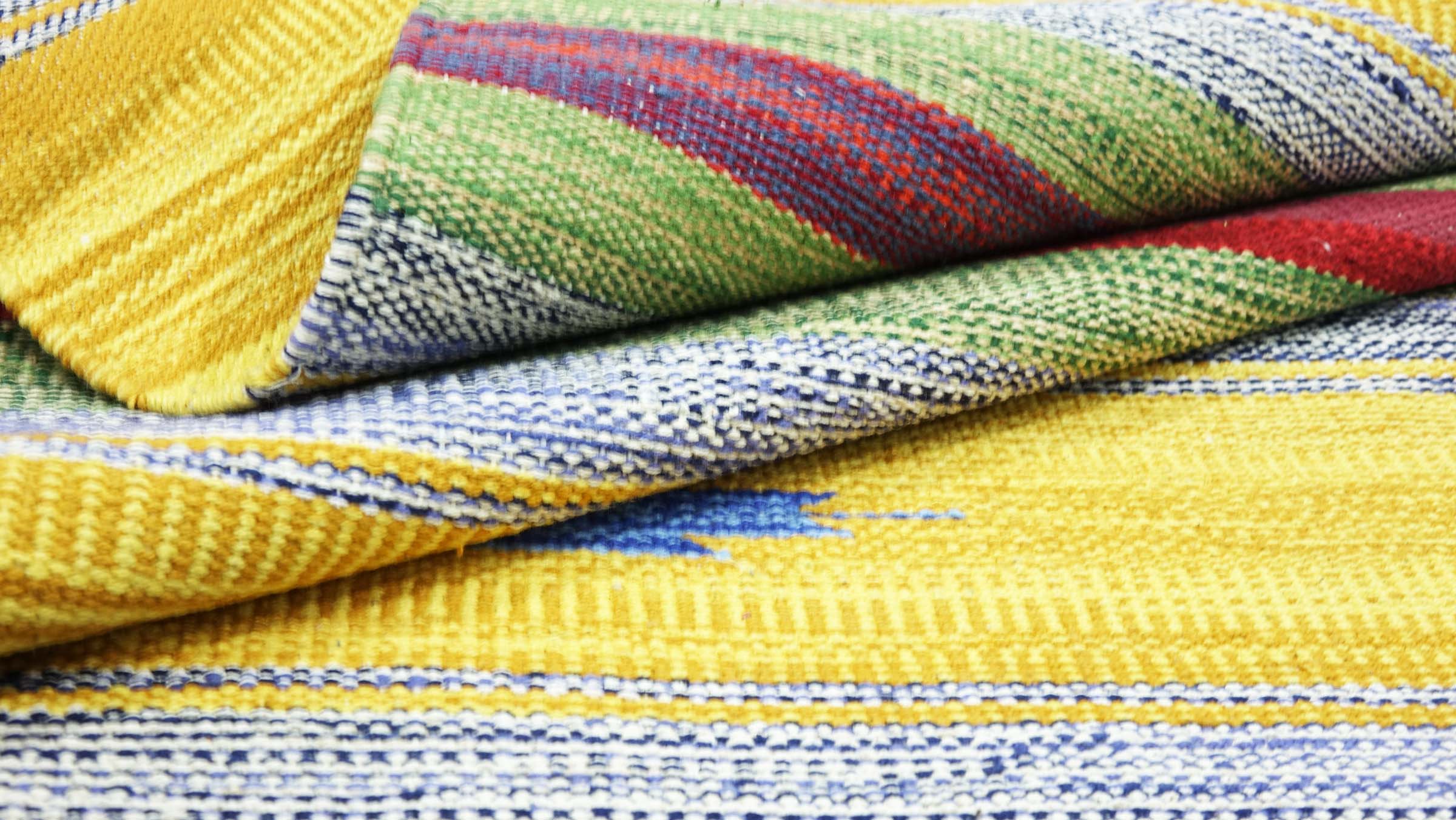 Knallbunter Kelim Teppich 60x120 Handgewebt Mehrfarbig Gestreift Handarbeit Gewebt