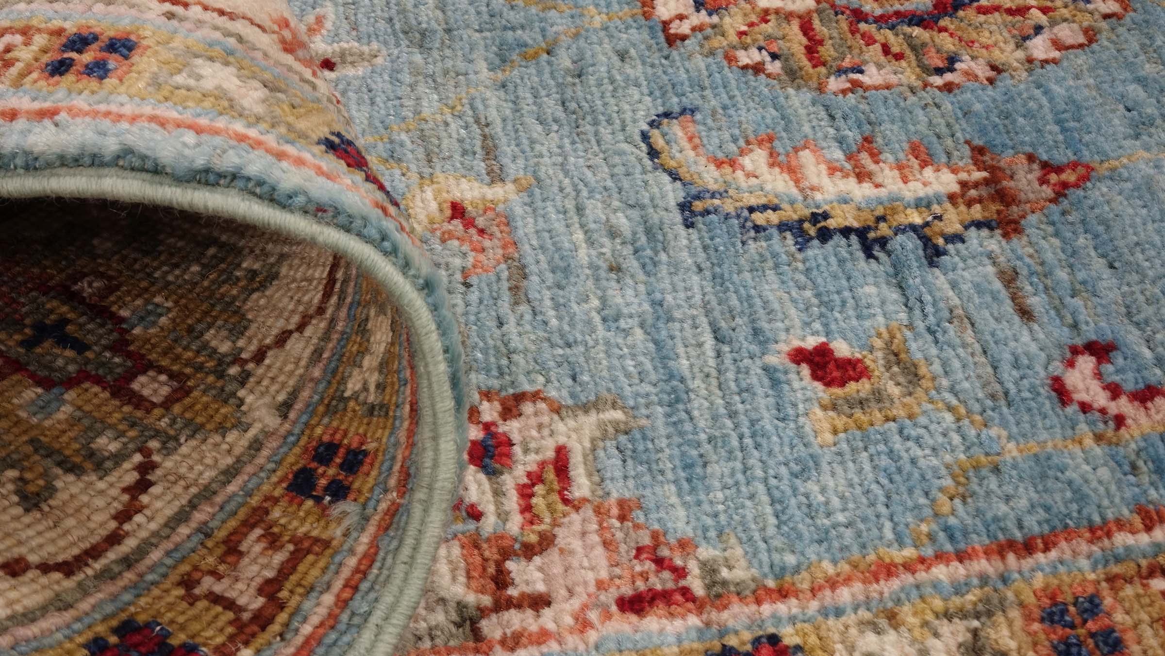 Chobi Ziegler Teppich 80x210 Handgeknüpft Läufer Blau Floral Orientalisch UNIKAT