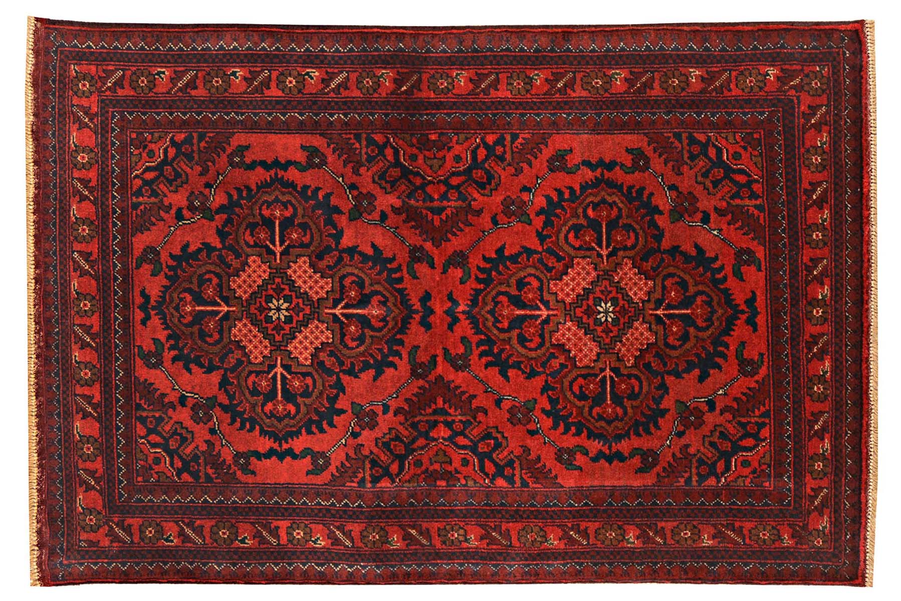 Afghan Khal Mohammadi Teppich 100x150 Handgeknüpft Braun Geometrisch Orient Kurzflor